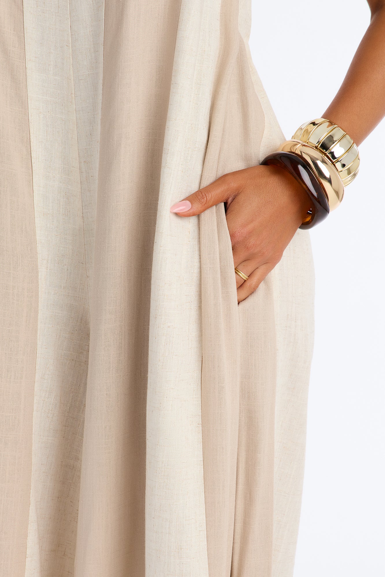 Michelle Striped Strapless Linen Jumpsuit - Taupe - Image 3