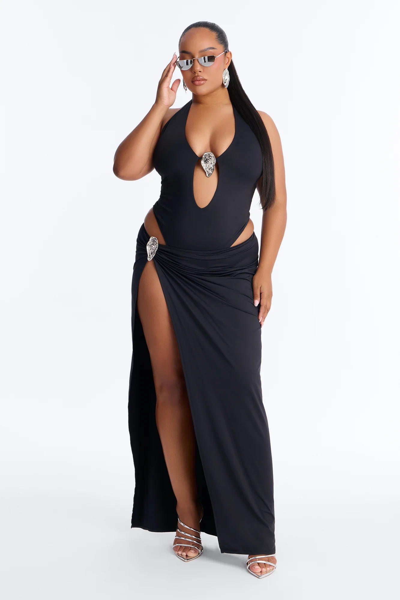 Midnight Goddess Bodysuit Skirt Set - Black - Image 8