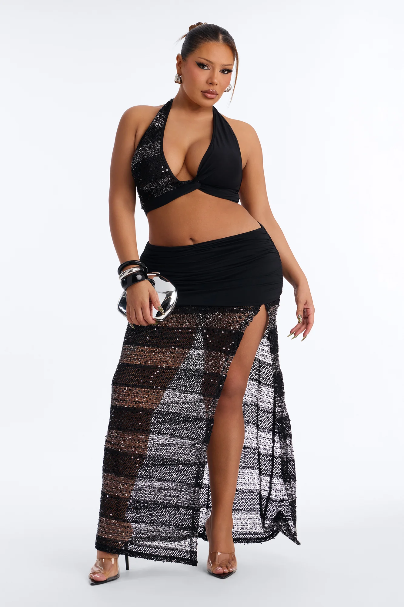 Midnight Icon Striped Sequin Skirt Set - Black/combo - Image 5