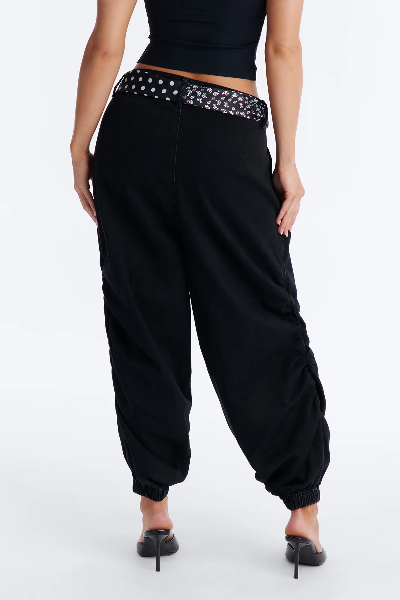 Midnight In Mykonos Scarf Belted Jogger Jeans - Black - Image 4