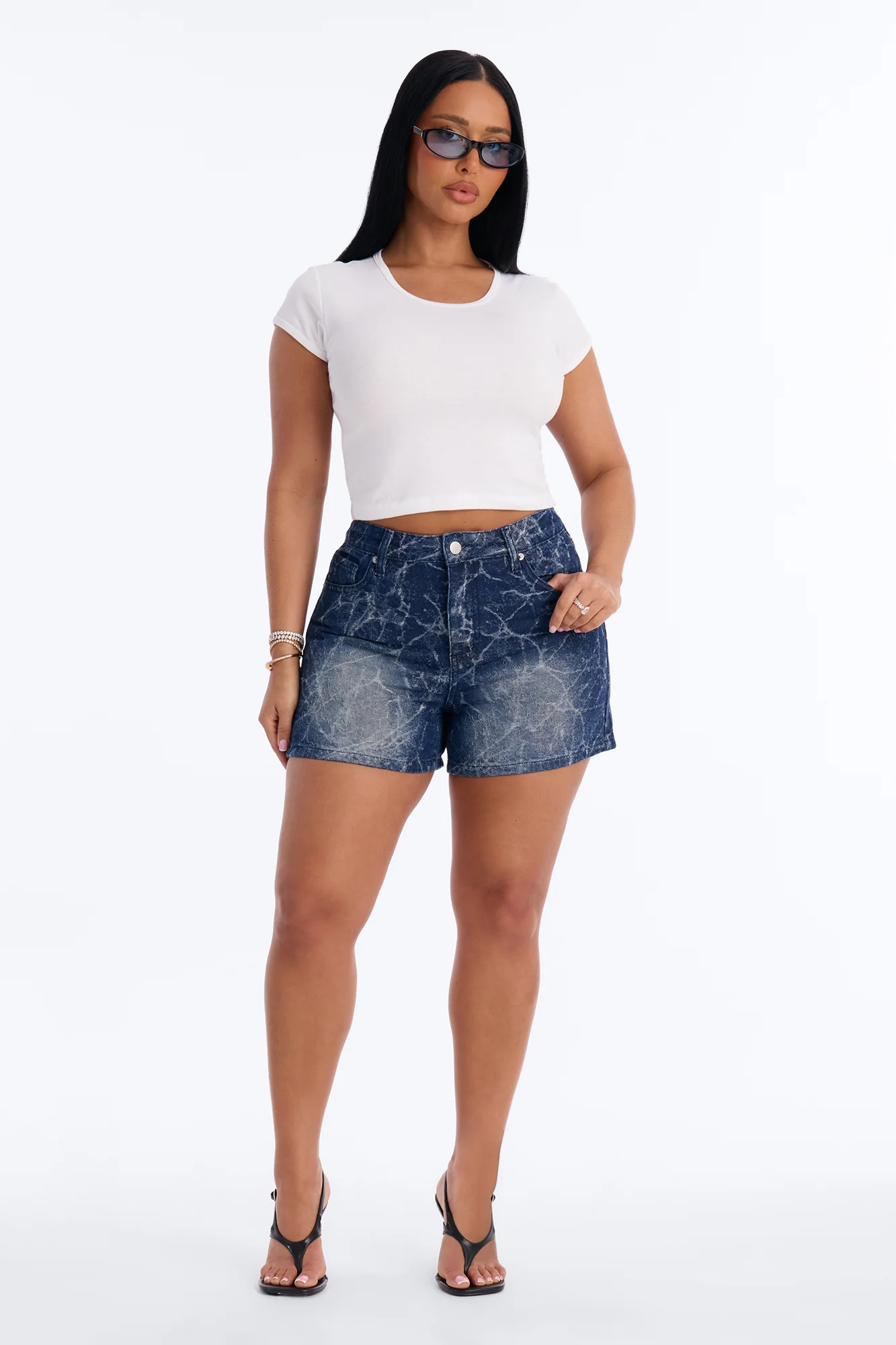 Midnight Lightning Jacquard Denim Shorts - Dark Wash - Image 2