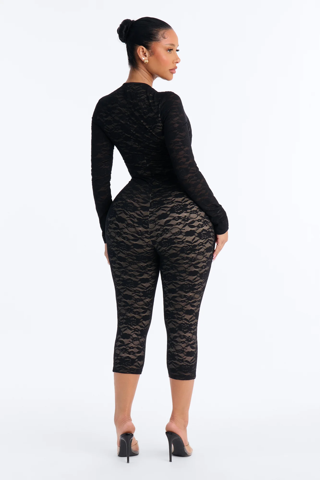Midnight Strolls Long Sleeve Lace Capri Jumpsuit - Black - Image 8
