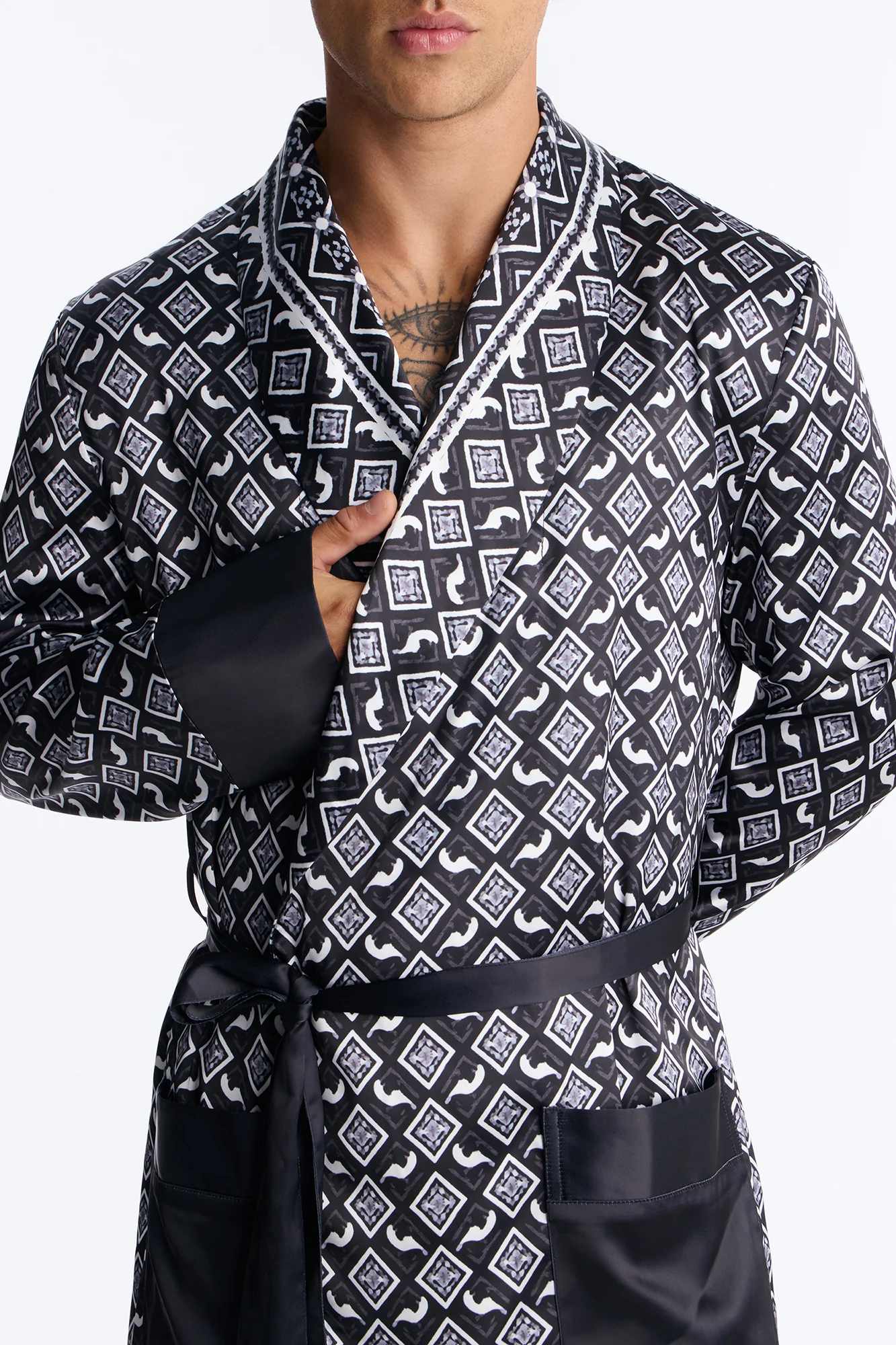 Midnight Tribal Robe Lounge Set - Black/White - Image 3