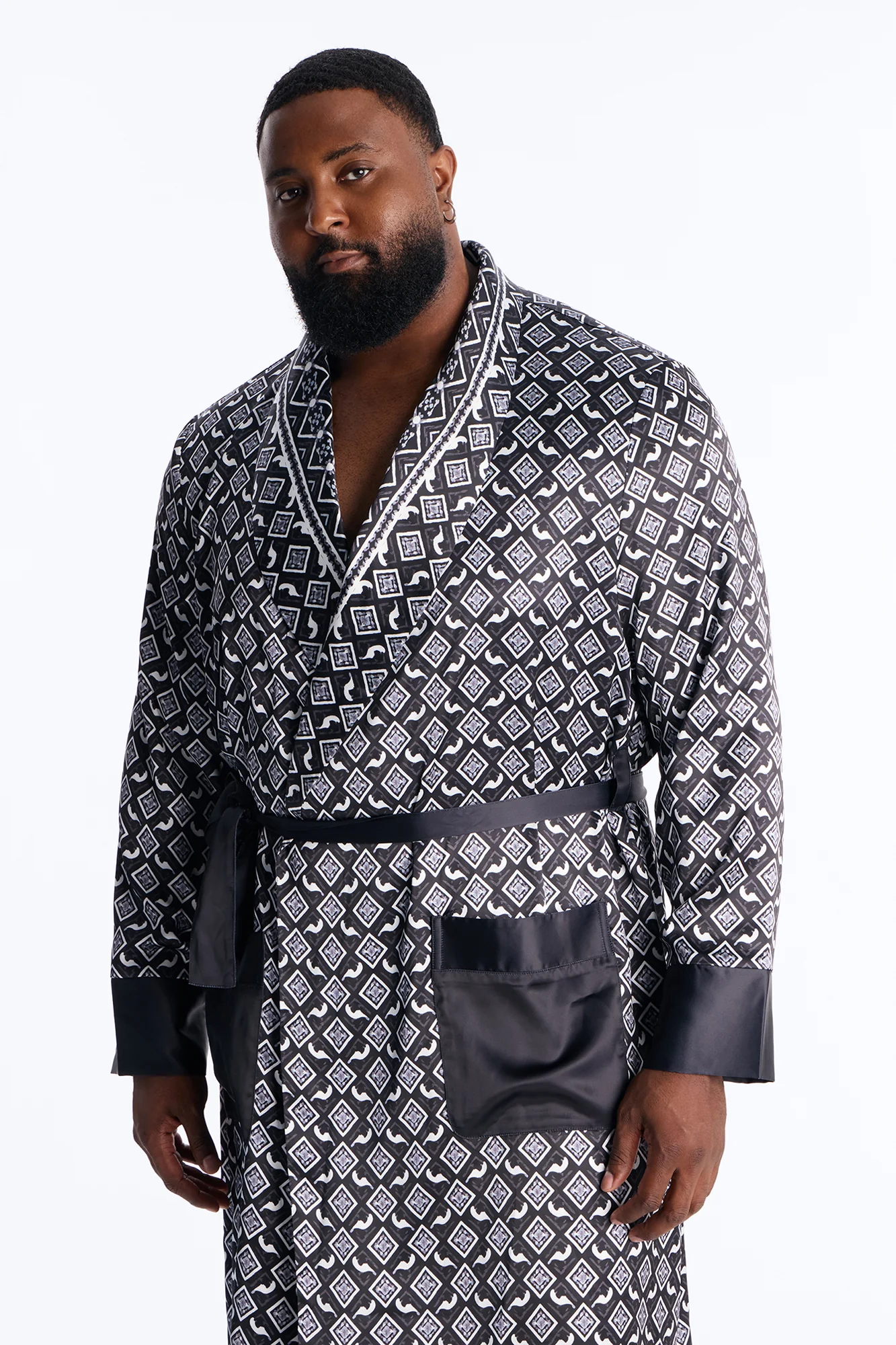 Midnight Tribal Robe Lounge Set - Black/White - Image 9