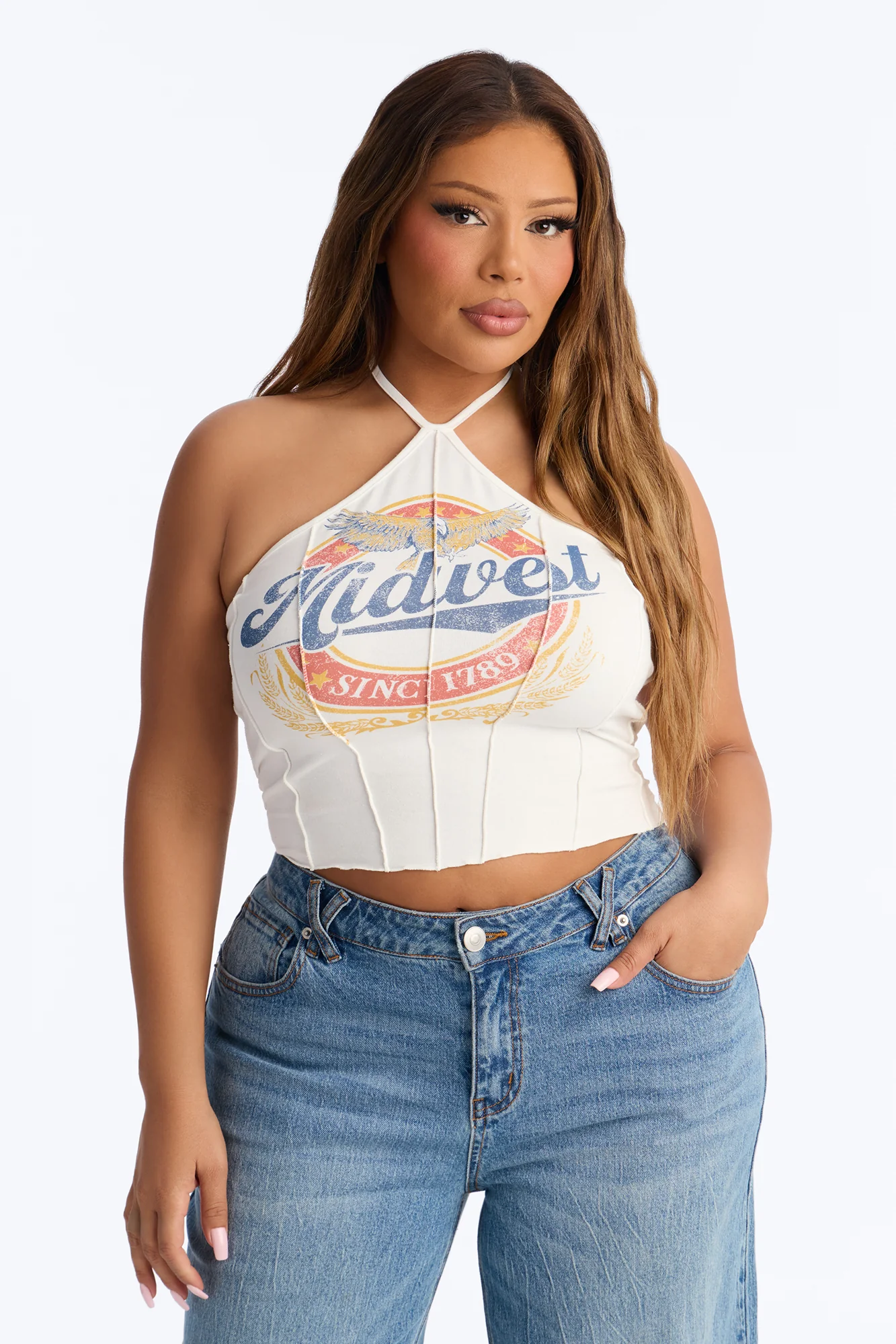Midwest Cropped Halter Top - White - Image 5