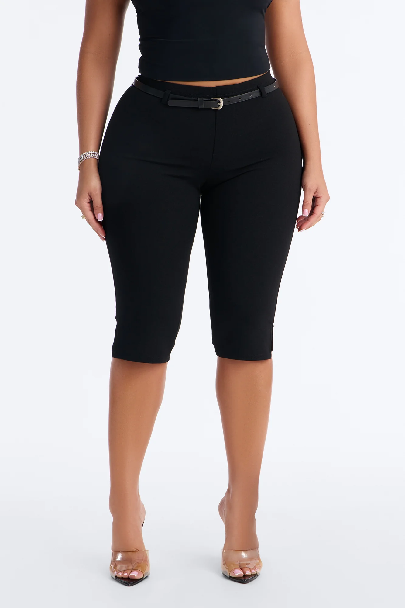 Mila Belted Split Hem Capri - Black - Image 2