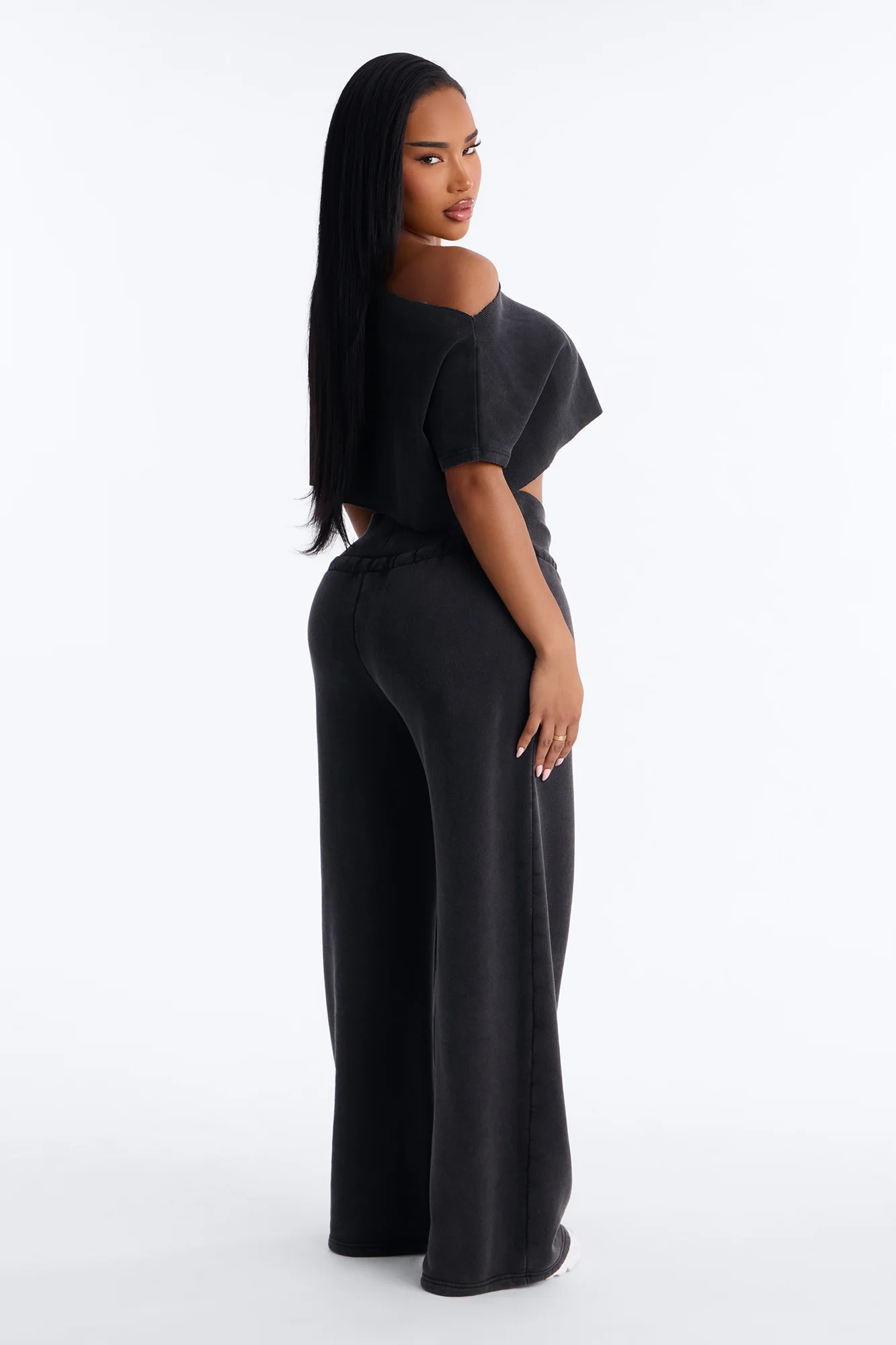 Mila Off Shoulder Top And Sweatpant Set - Charcoal - Image 4