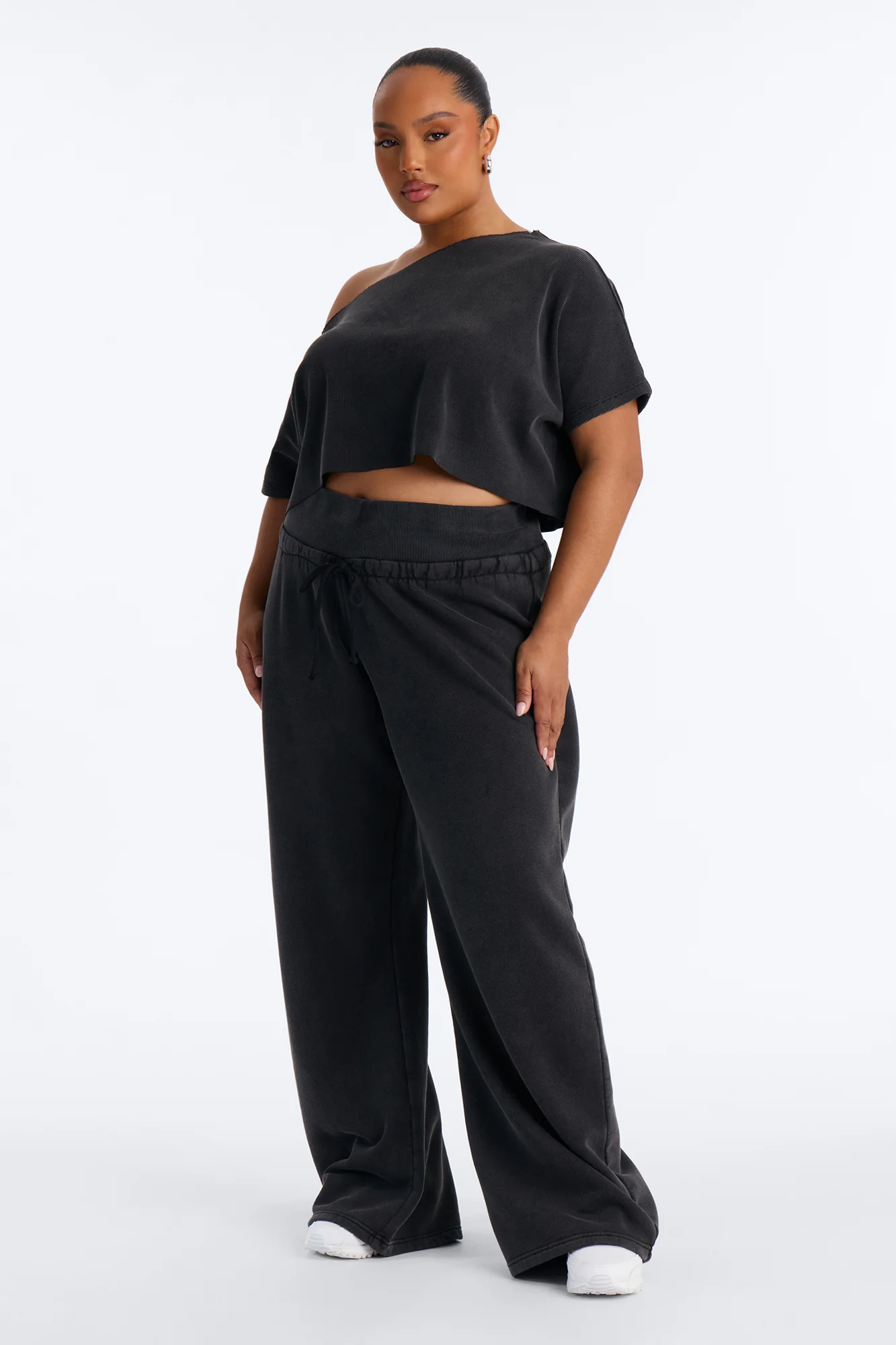 Mila Off Shoulder Top And Sweatpant Set - Charcoal - Image 5