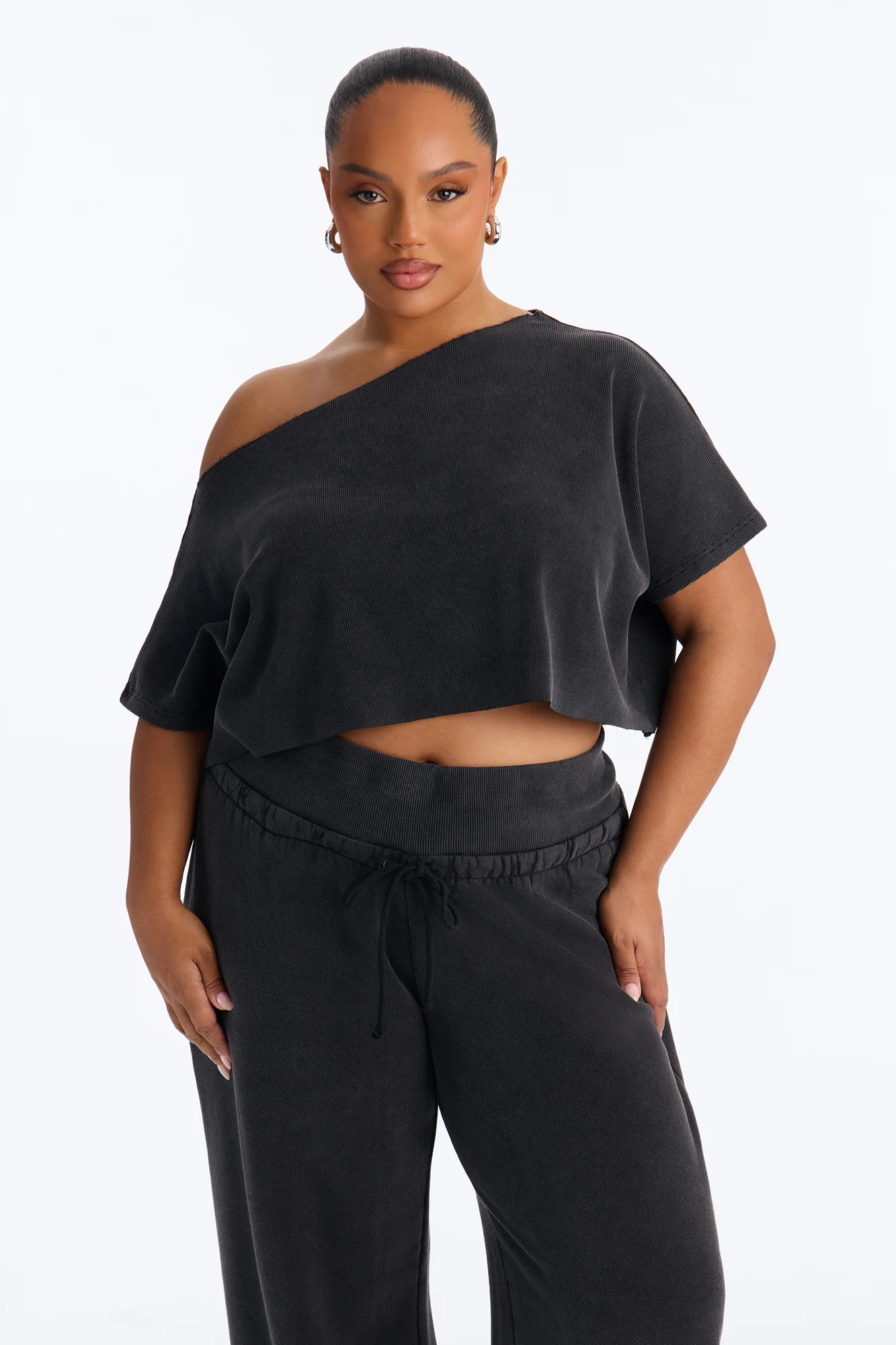 Mila Off Shoulder Top And Sweatpant Set - Charcoal - Image 6