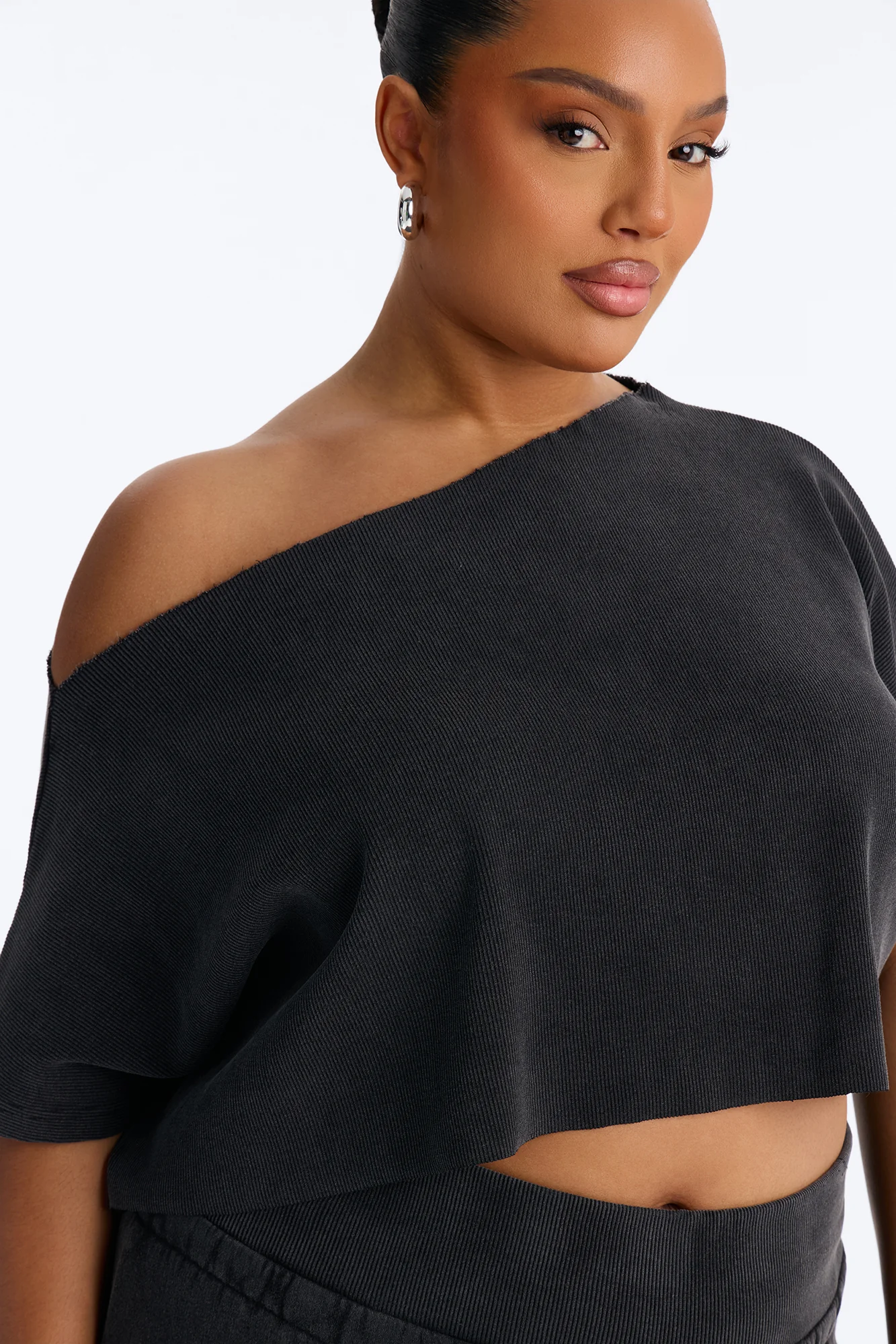 Mila Off Shoulder Top And Sweatpant Set - Charcoal - Image 7