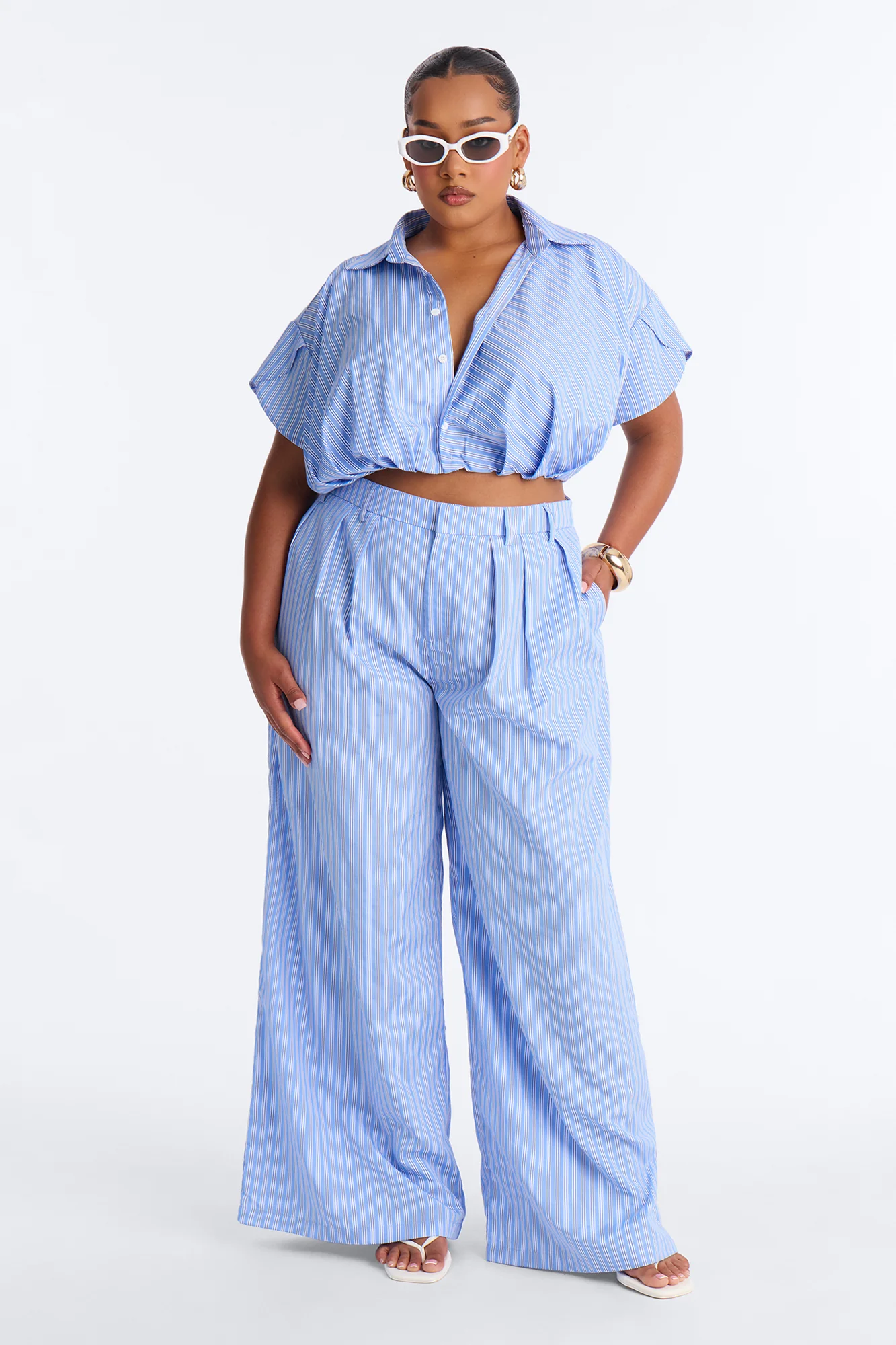 Mila Pinstripe Pant Set - Blue/combo - Image 5