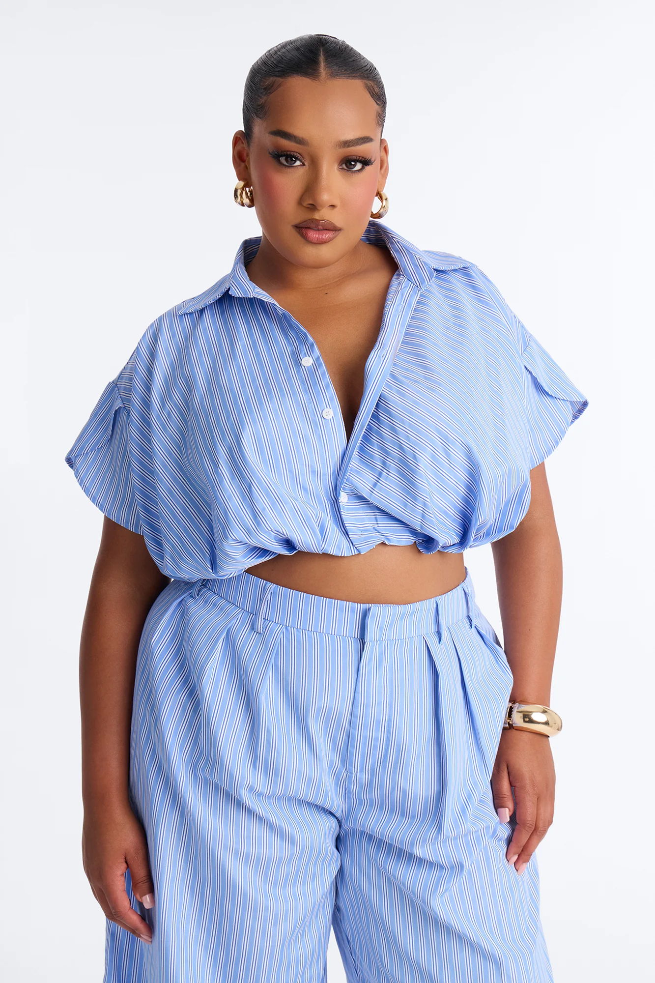 Mila Pinstripe Pant Set - Blue/combo - Image 6