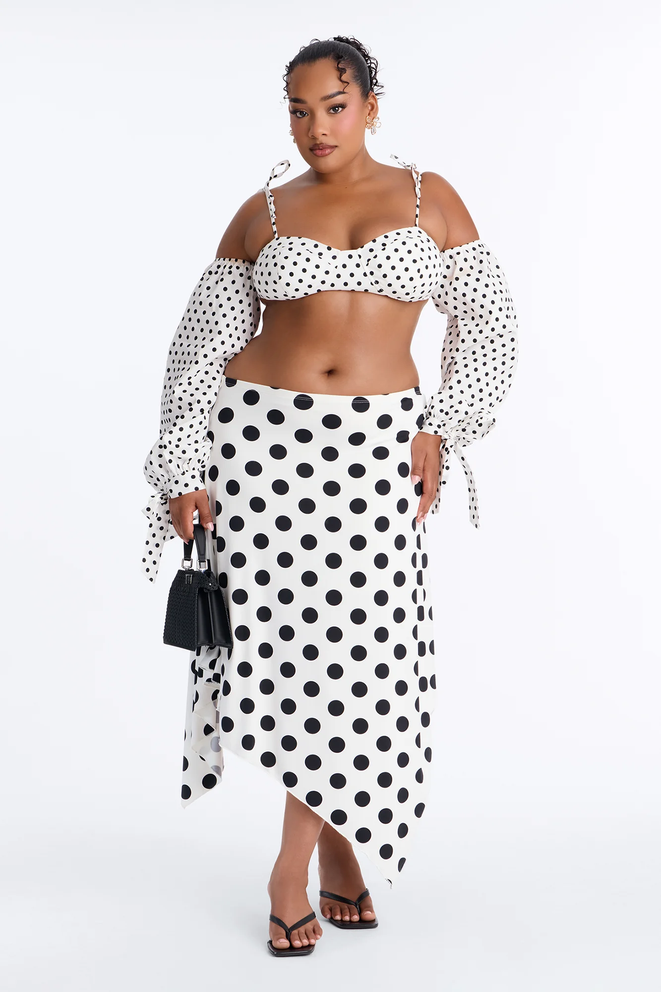 Mila Polka Dot Asymmetrical Maxi Skirt - White/Black - Image 4