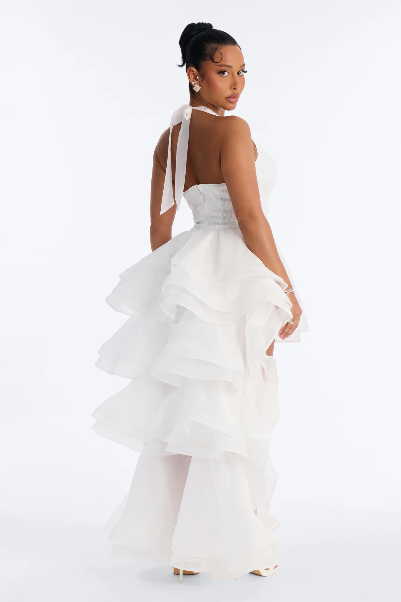Mila Sequin High Low Gown - White - Image 4