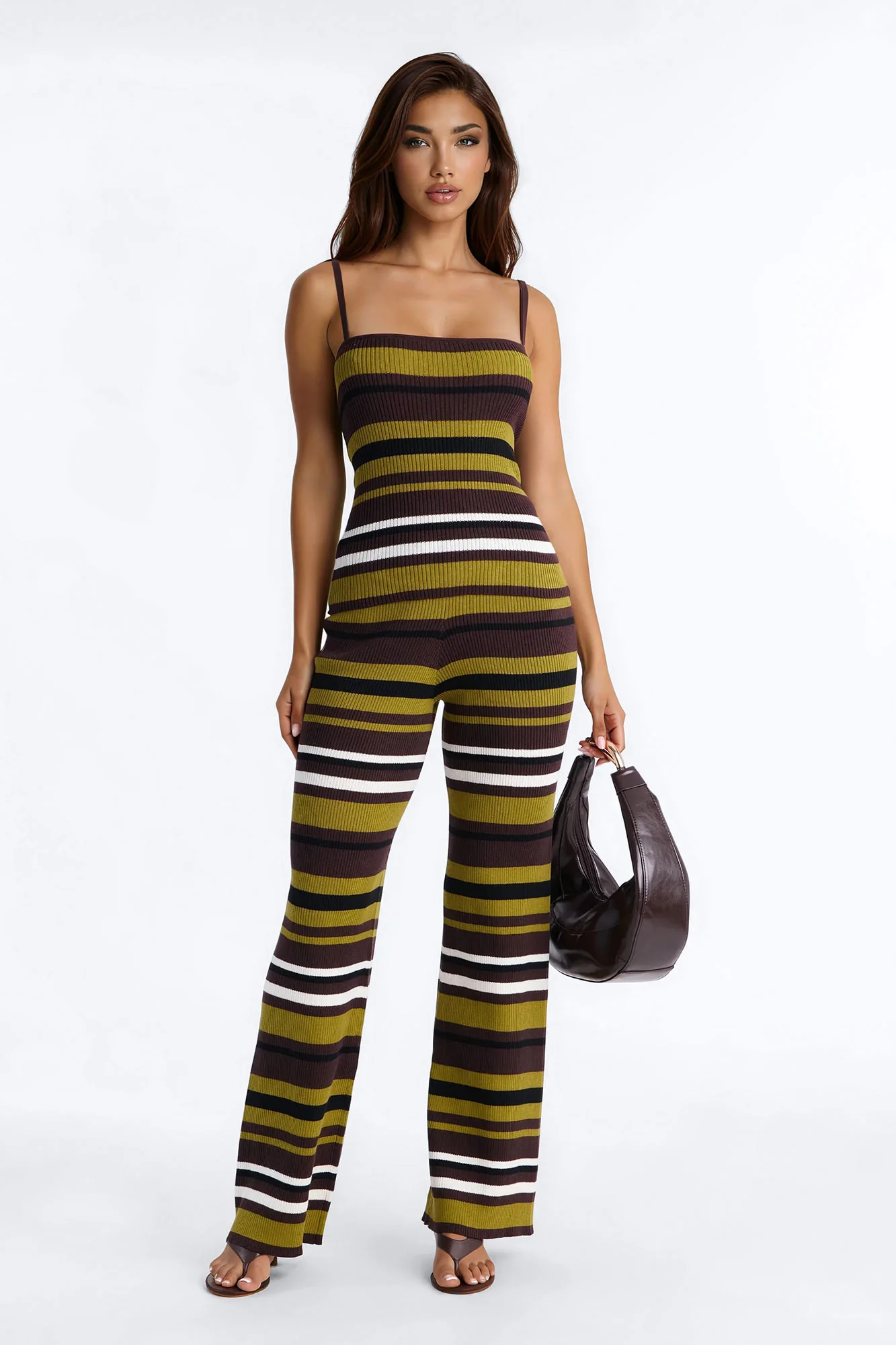 Mila Striped Sweater Pant Set - Brown