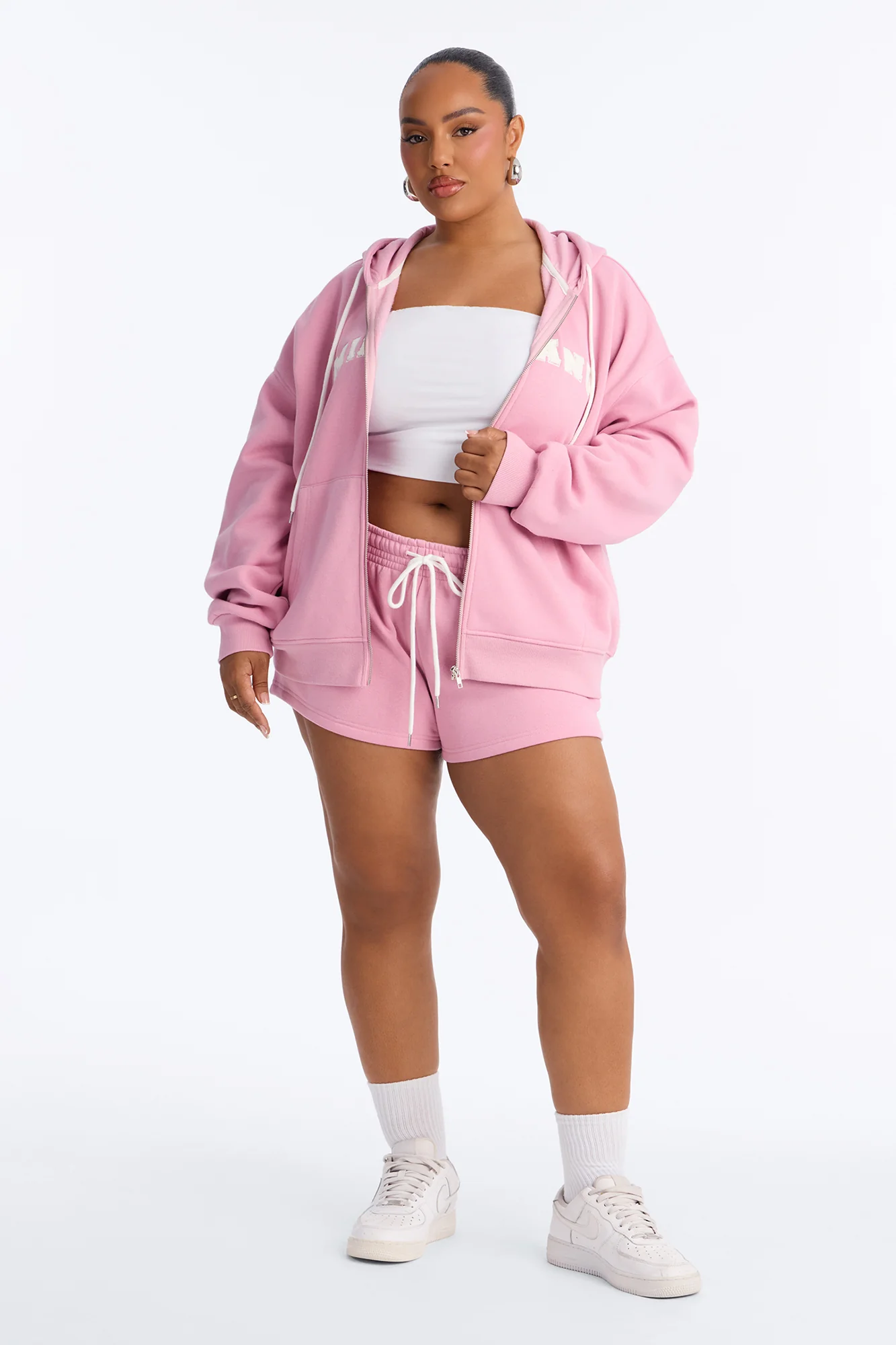 Milano Fleece Zip Up Short Set - Pink - Image 3