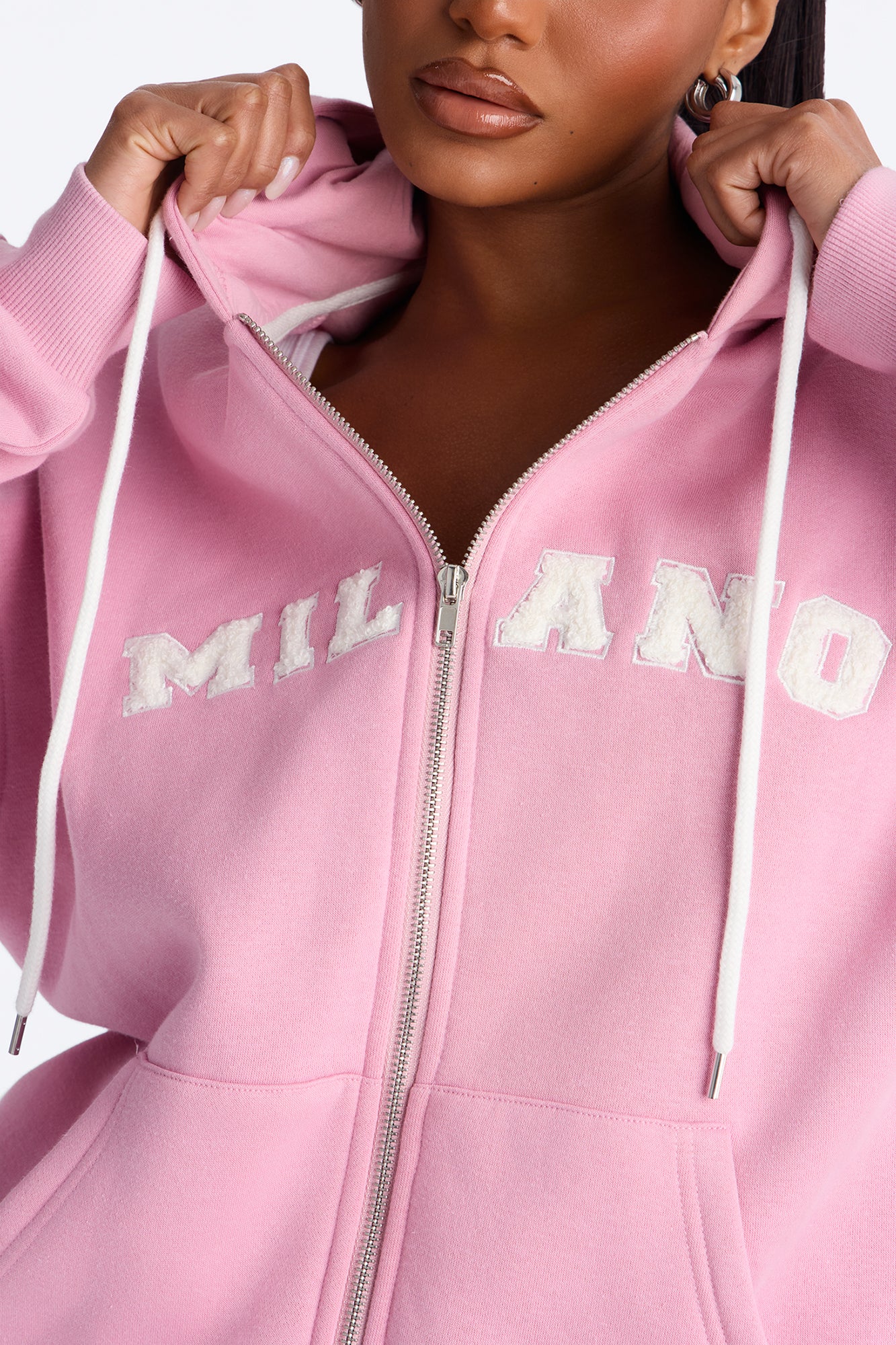 Milano Fleece Zip Up Short Set - Pink - Image 4