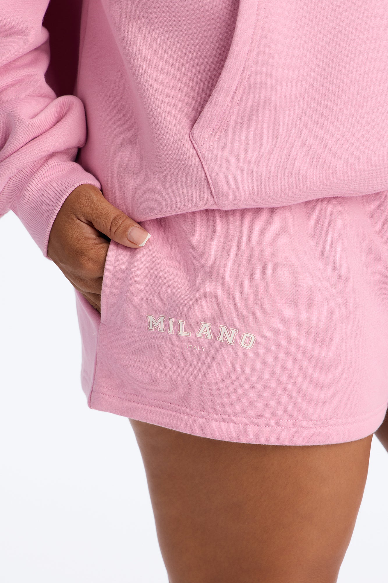 Milano Fleece Zip Up Short Set - Pink - Image 7