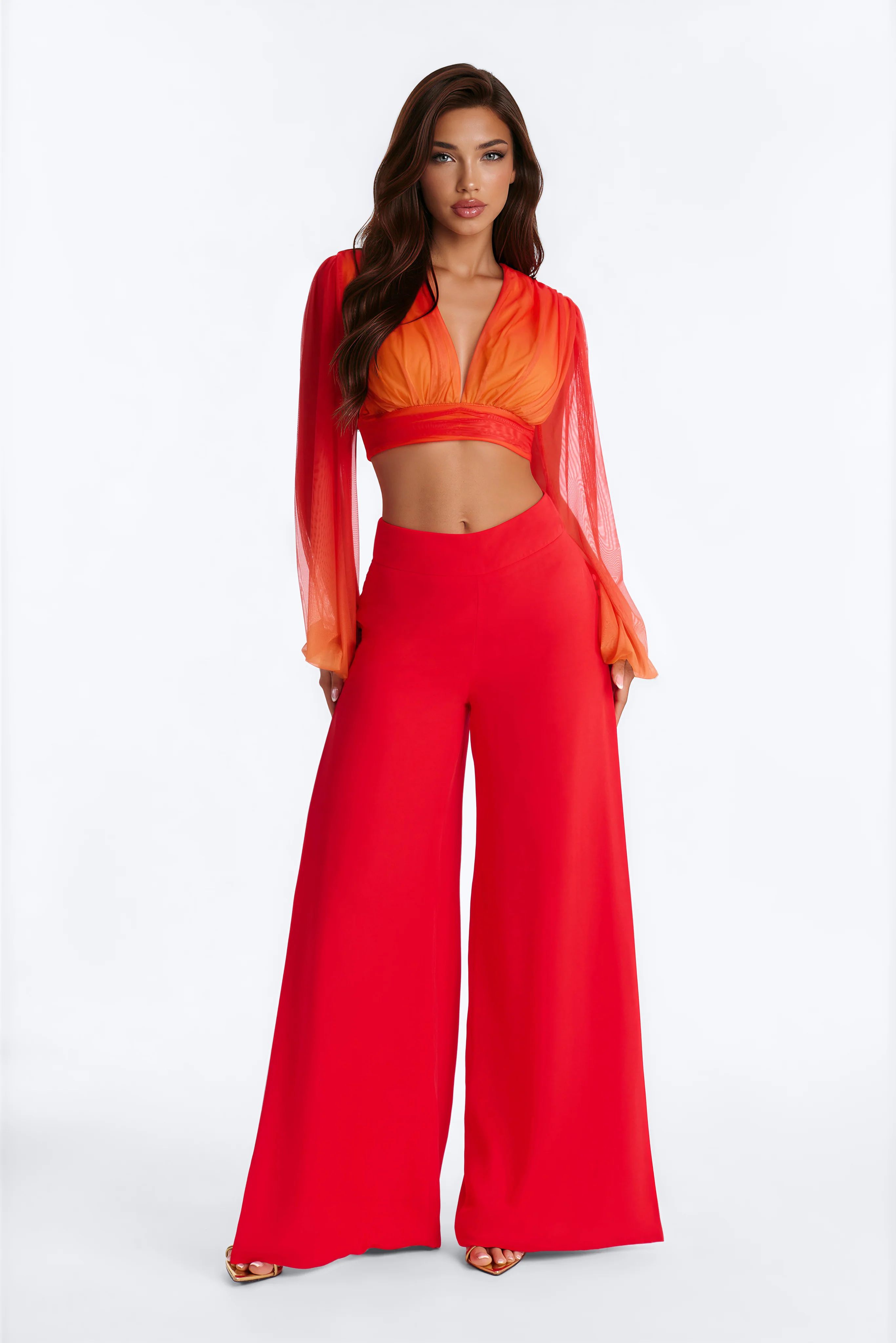 Mina High Rise Split Side Wide Leg Pant - Tomato Red - Image 2