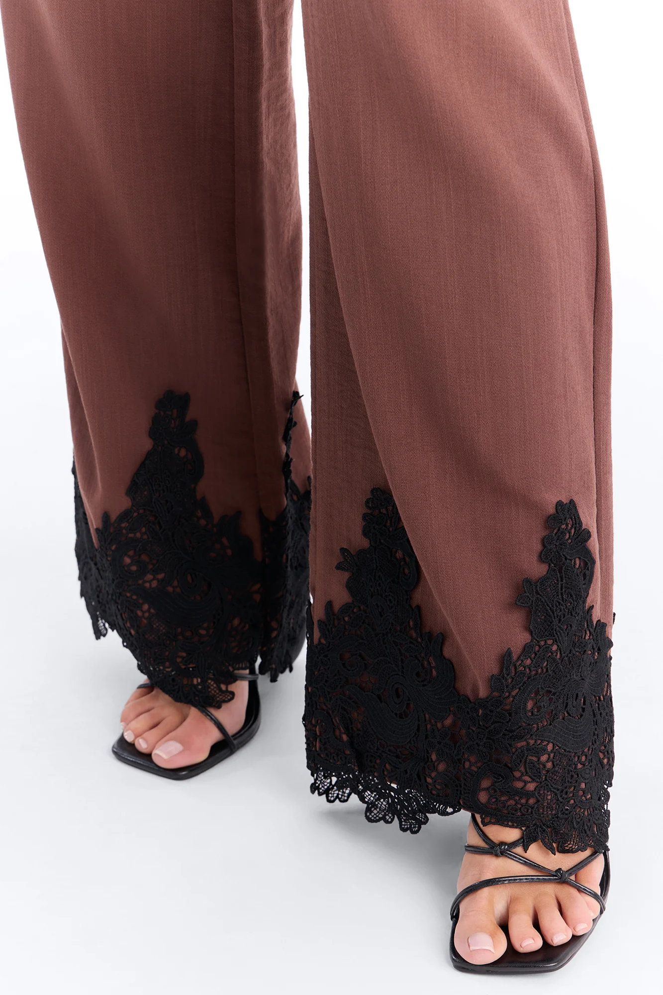 Mindy Halter Lace Trim Linen Pant Set - Brown - Image 4
