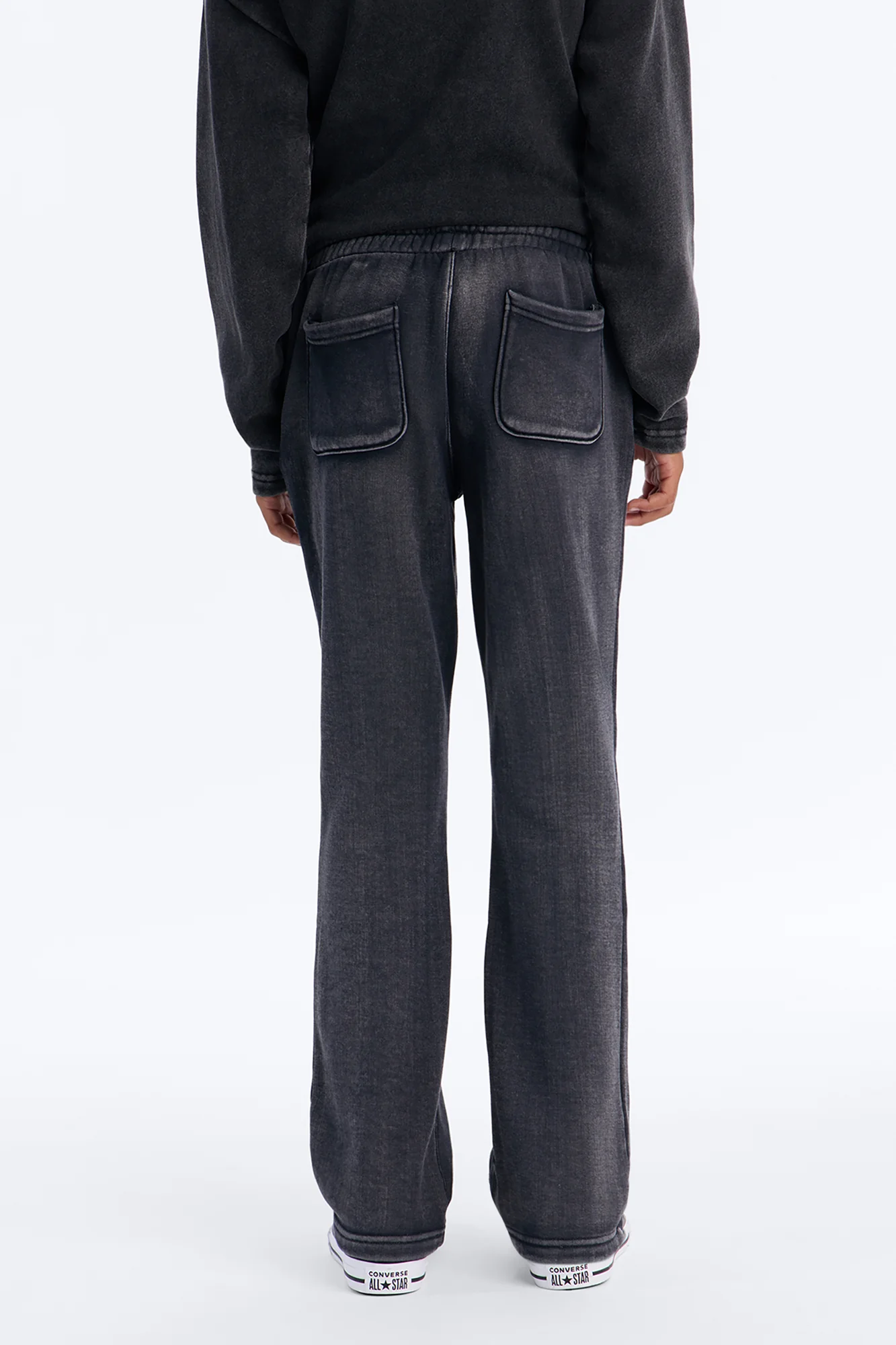 Mini Acid Wash Heavyweight Slim Flare Sweatpants - Black - Image 3