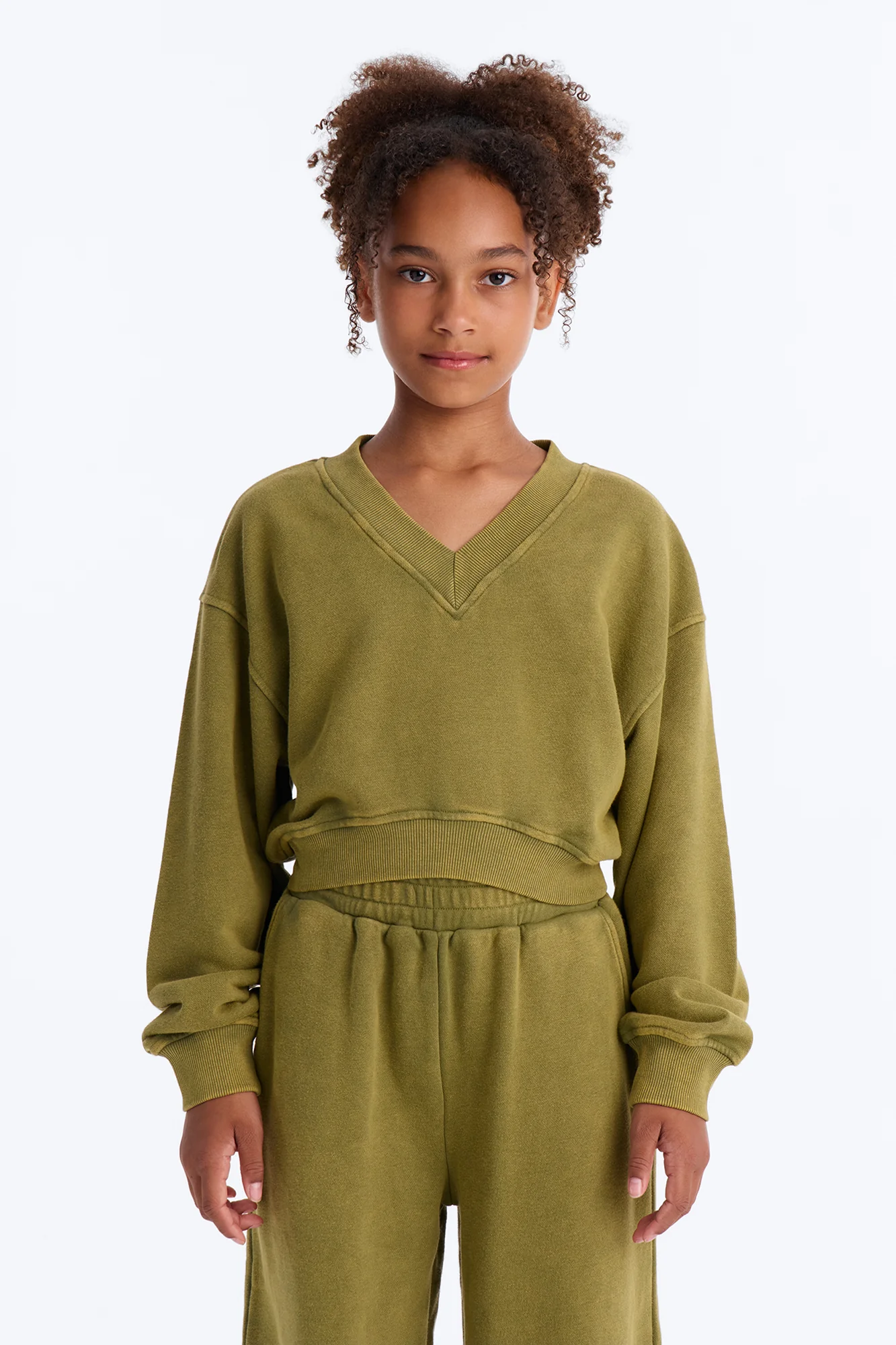 Mini Angelica Washed French Terry Pant Set - Olive - Image 2