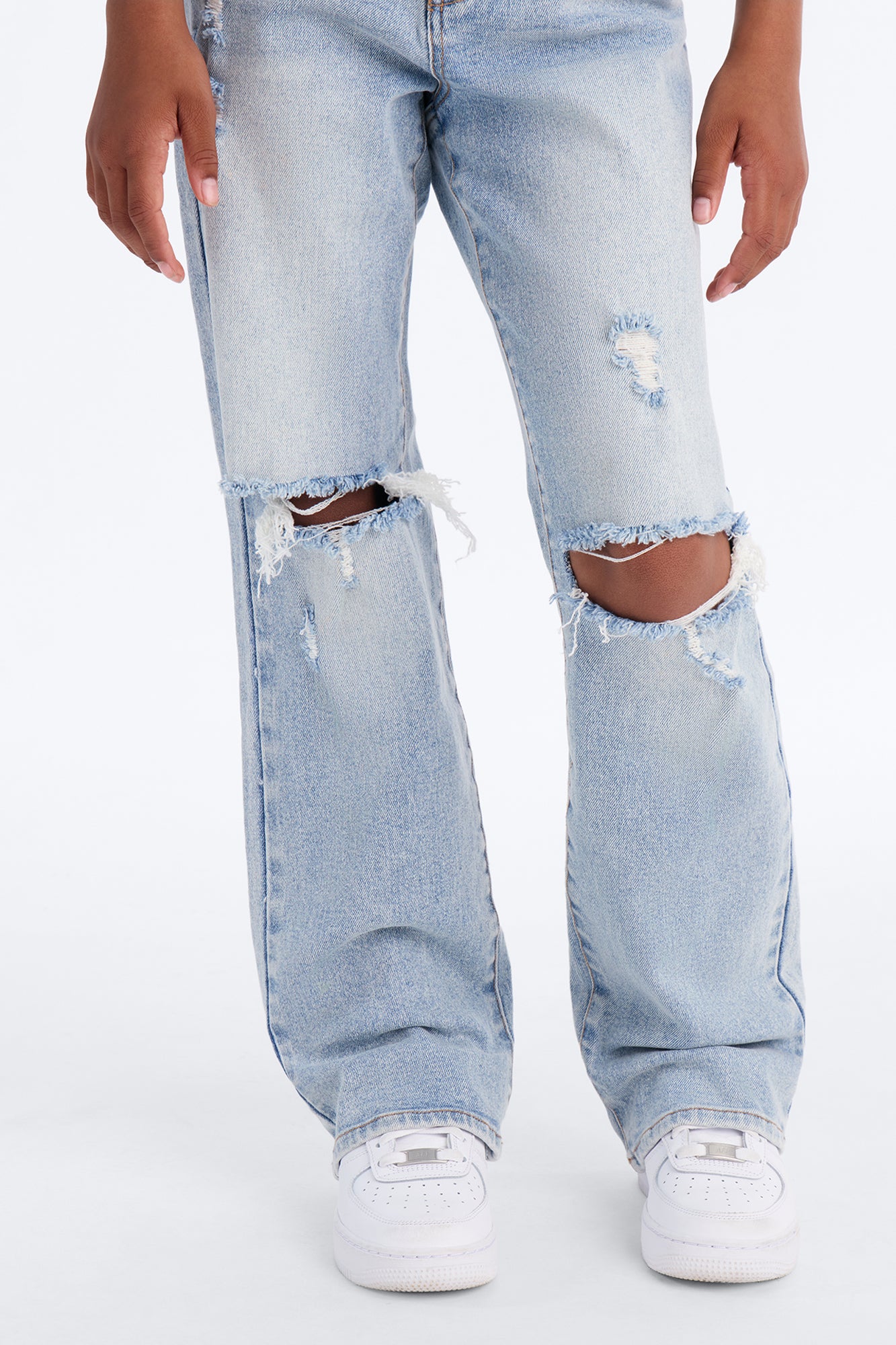 Mini As You Please Ripped Straight Leg Jeans - Light Blue Wash - Image 3