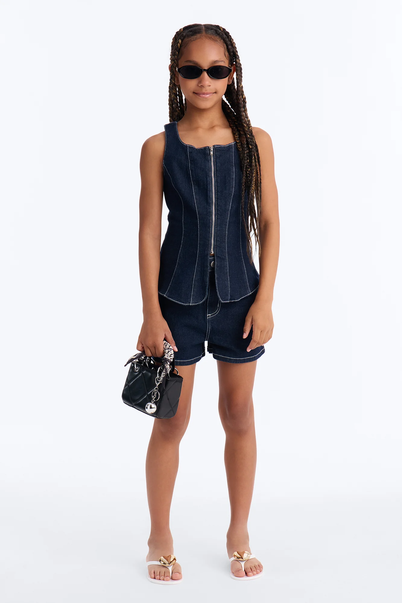 Mini Ava Denim Short Set - Dark Wash