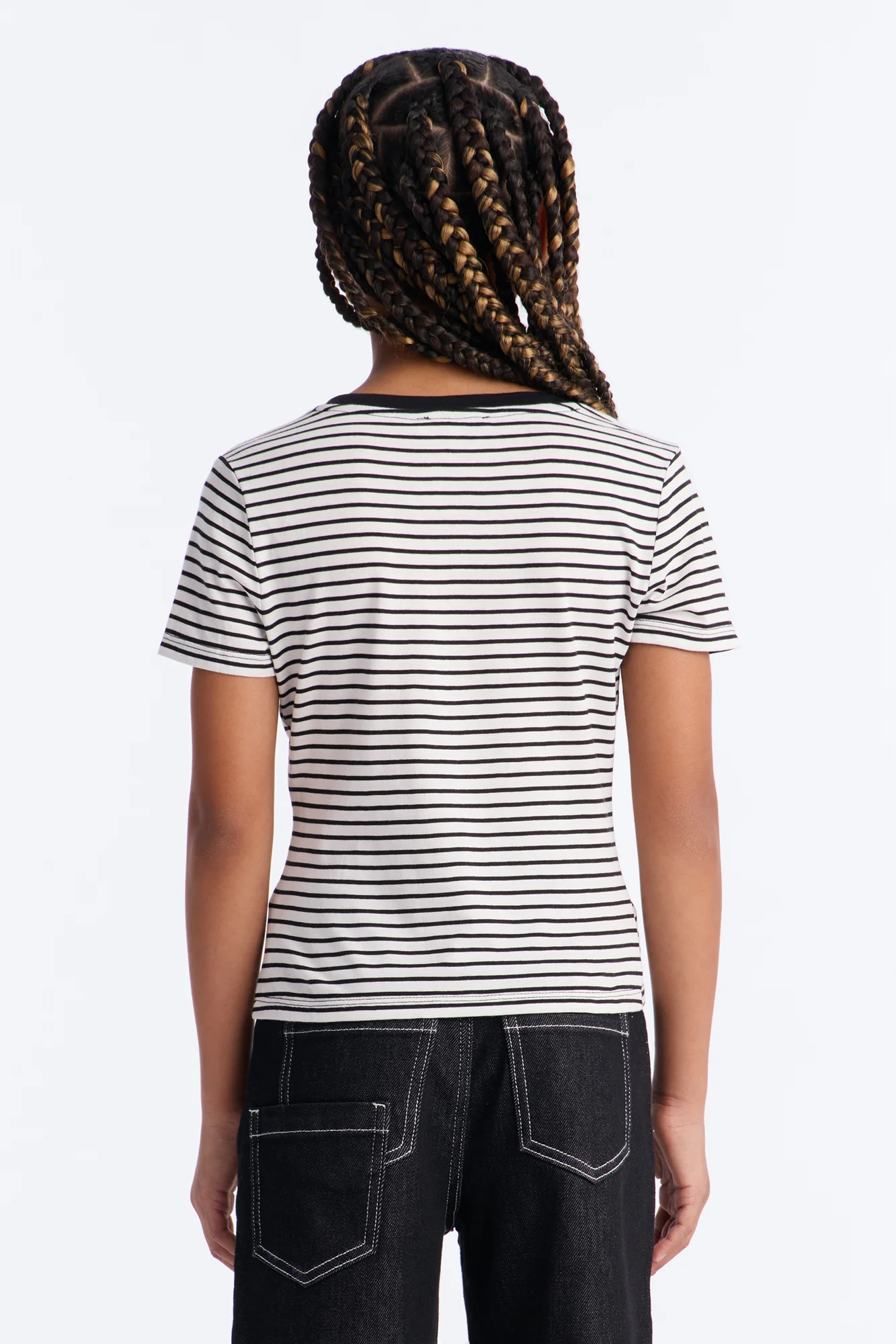 Mini Avery Striped Short Sleeve Top - White/Black - Image 4