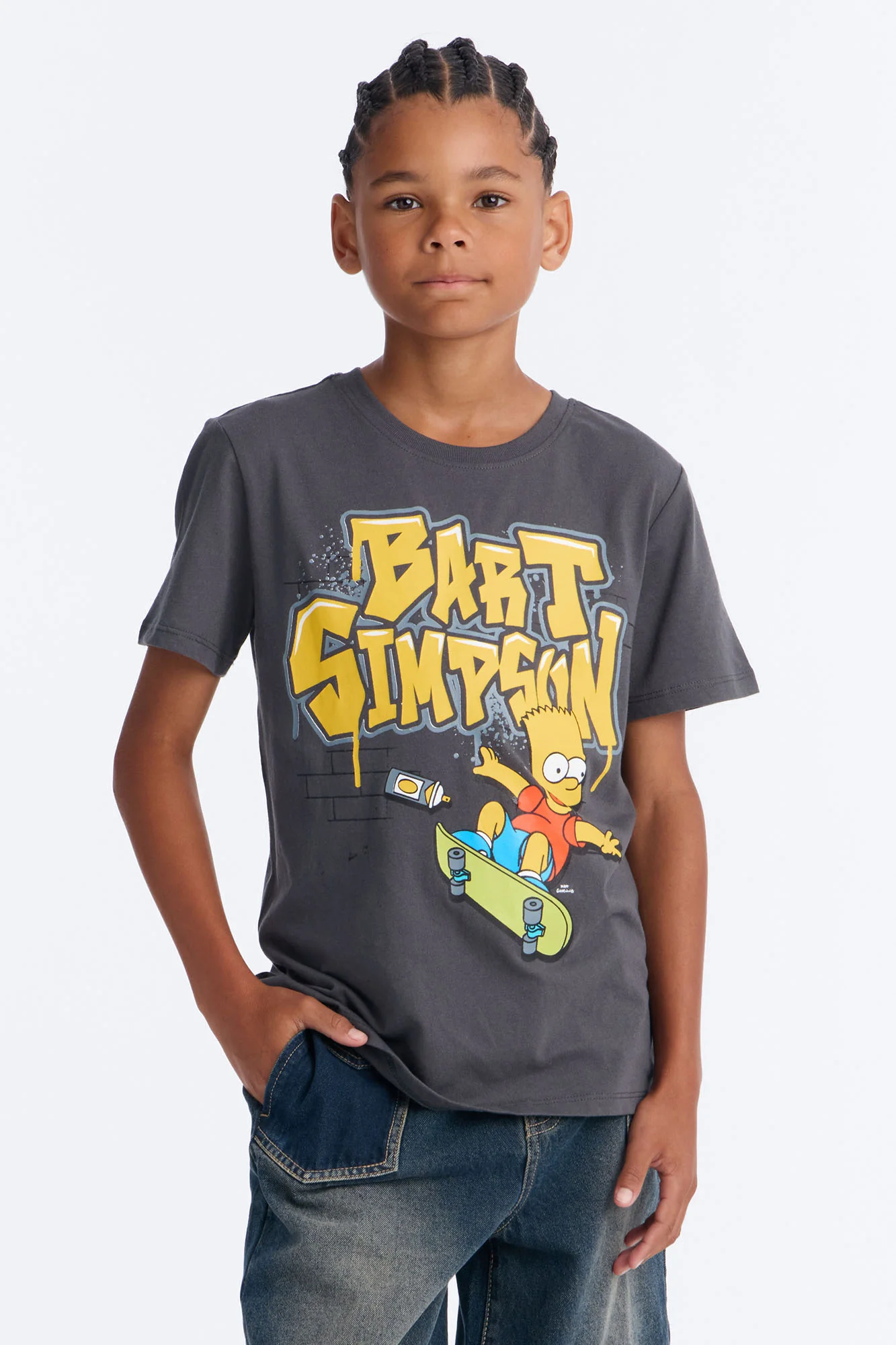 Mini Bart Simpson Skater Short Sleeve Tee - Charcoal