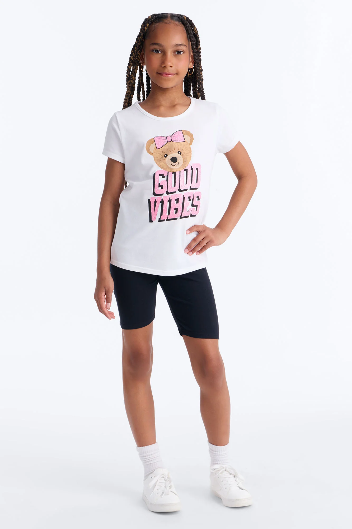 Mini Beary Good Vibes Bike Short Set - White/Black