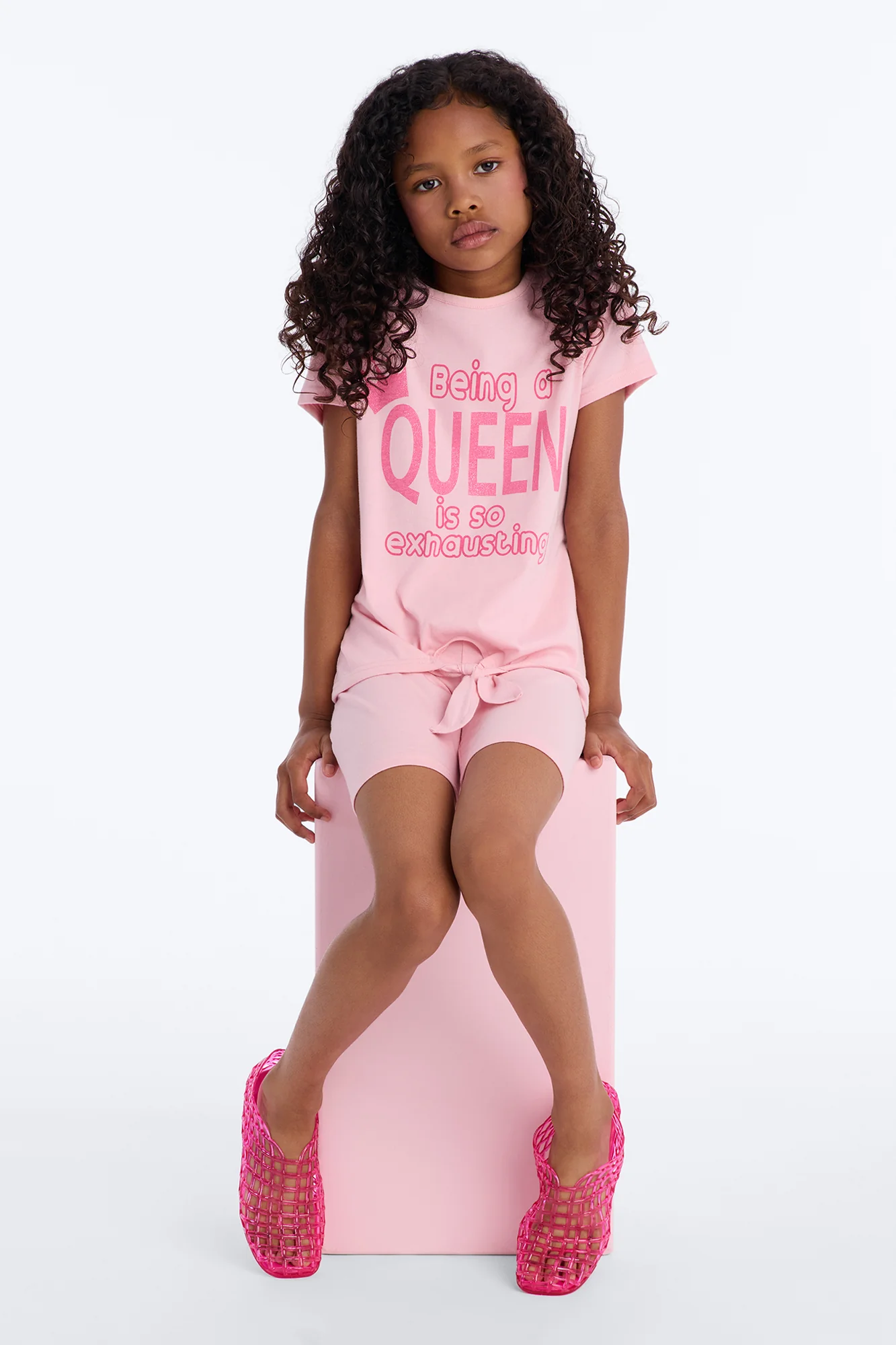 Mini Being A Queen Is Exhausting Bike Short Set - Light Pink