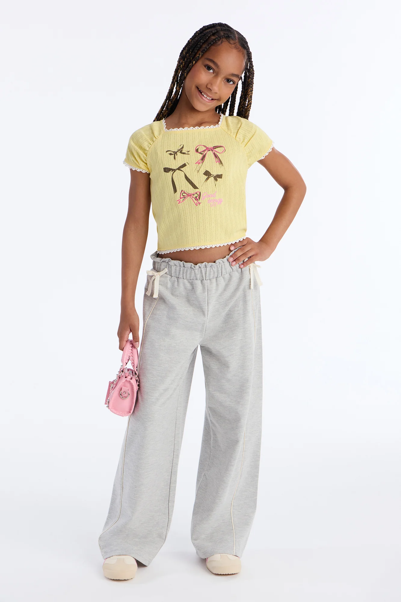Mini Believer In Bows Wide Leg Pant Set - Yellow/combo