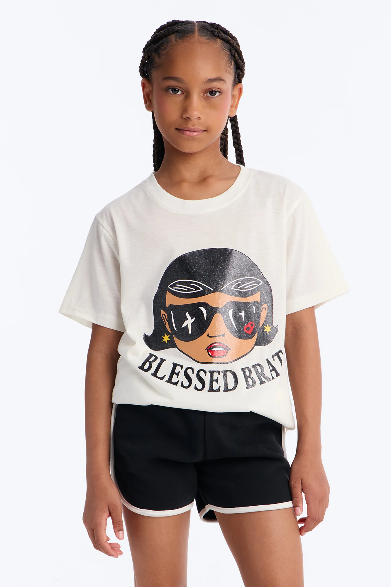 Mini Blessed Brat Short Set - White/Black