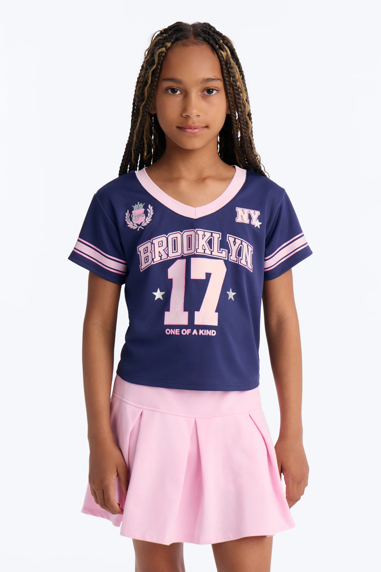 Mini Born To Win Pleated Skirt Set - Navy/combo