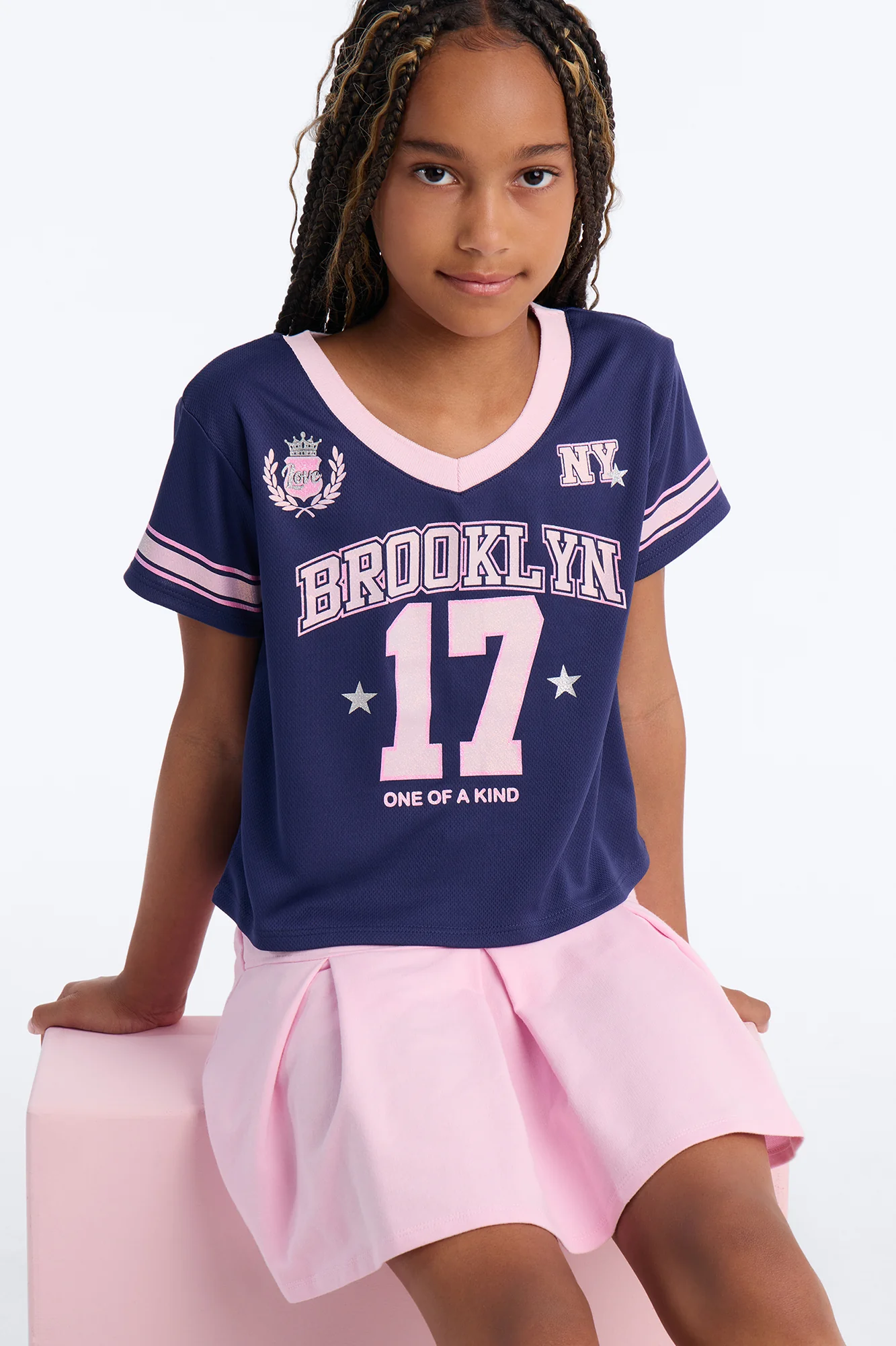 Mini Born To Win Pleated Skirt Set - Navy/combo - Image 3