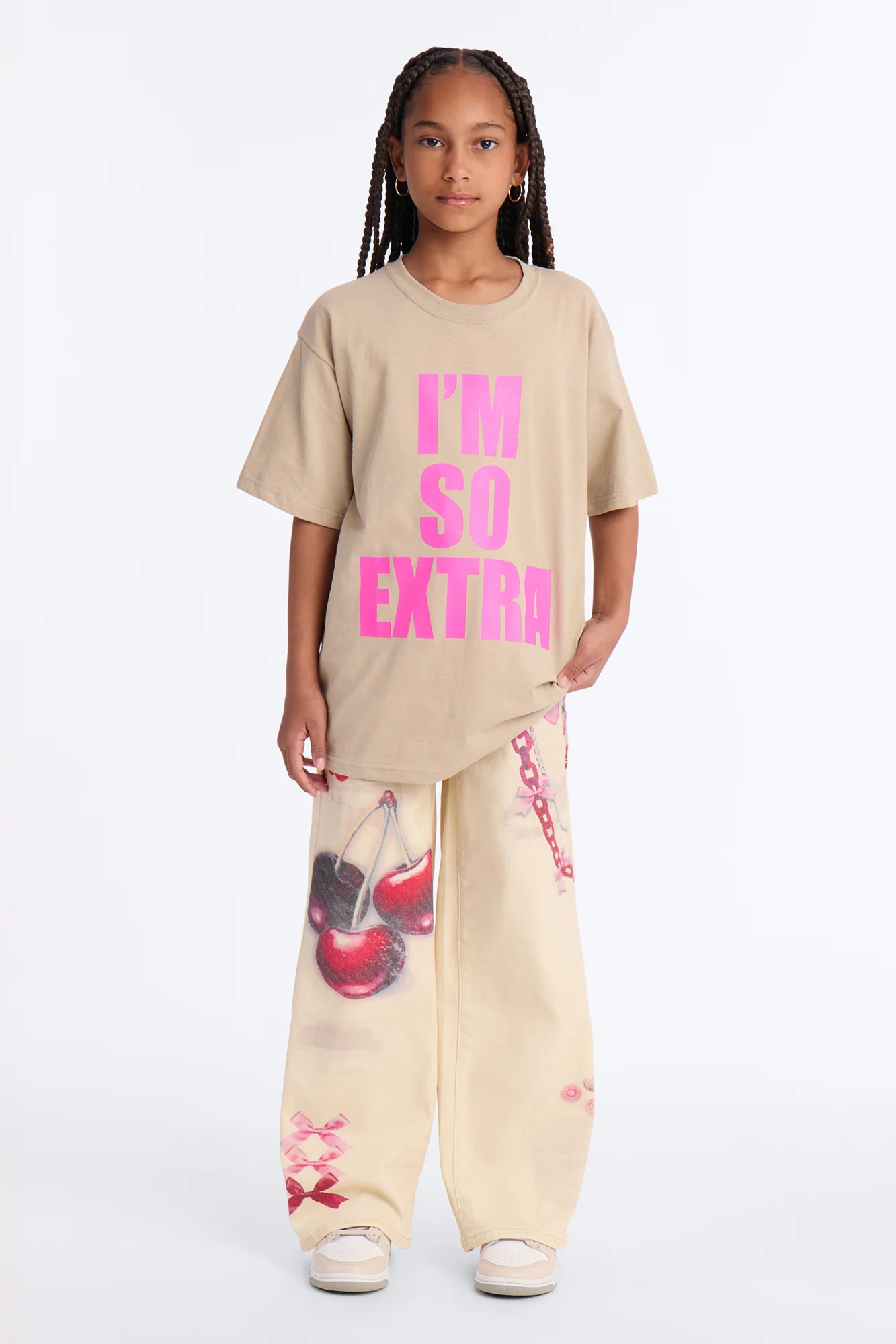 Mini Cherry On Top Printed Wide Leg Jeans - Ivory