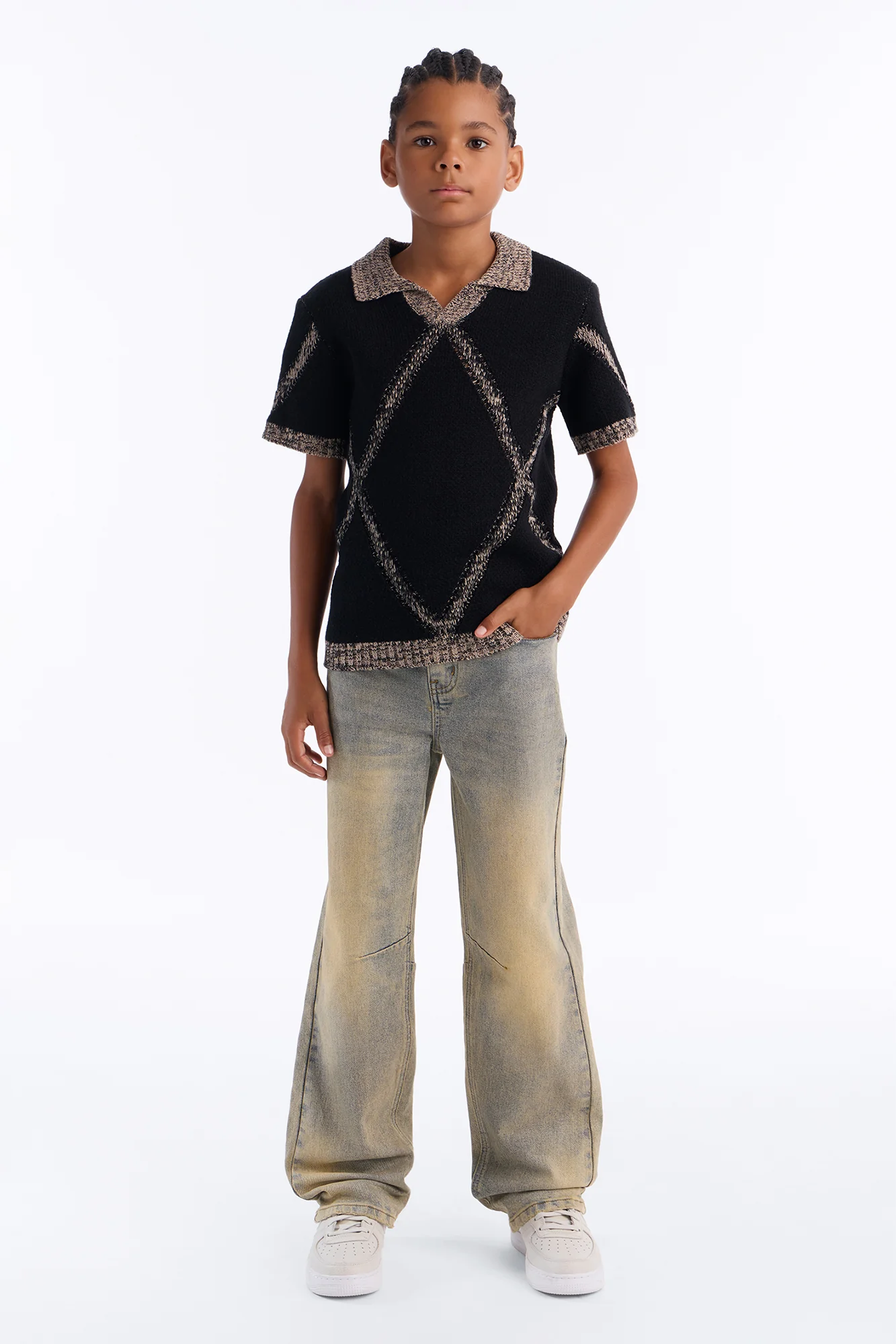 Mini Classic Argyle Knit Polo - Black - Image 2