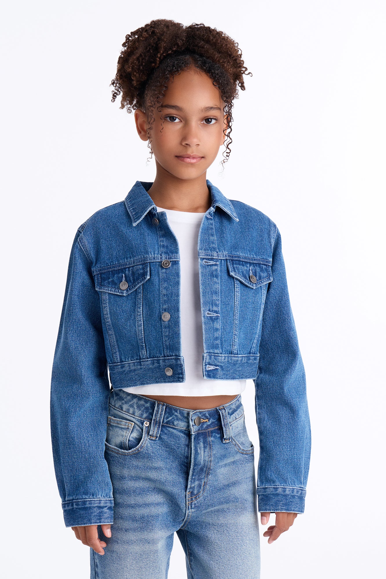 Mini Cora Super Cropped Denim Jacket - Medium Wash