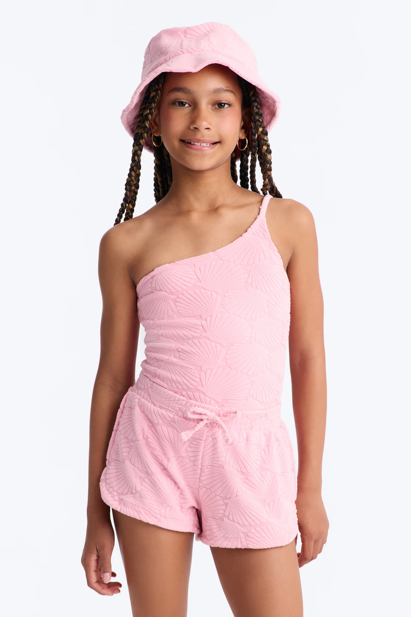 Mini Danielle Terry Cloth 3 Piece Short Set - Light Pink