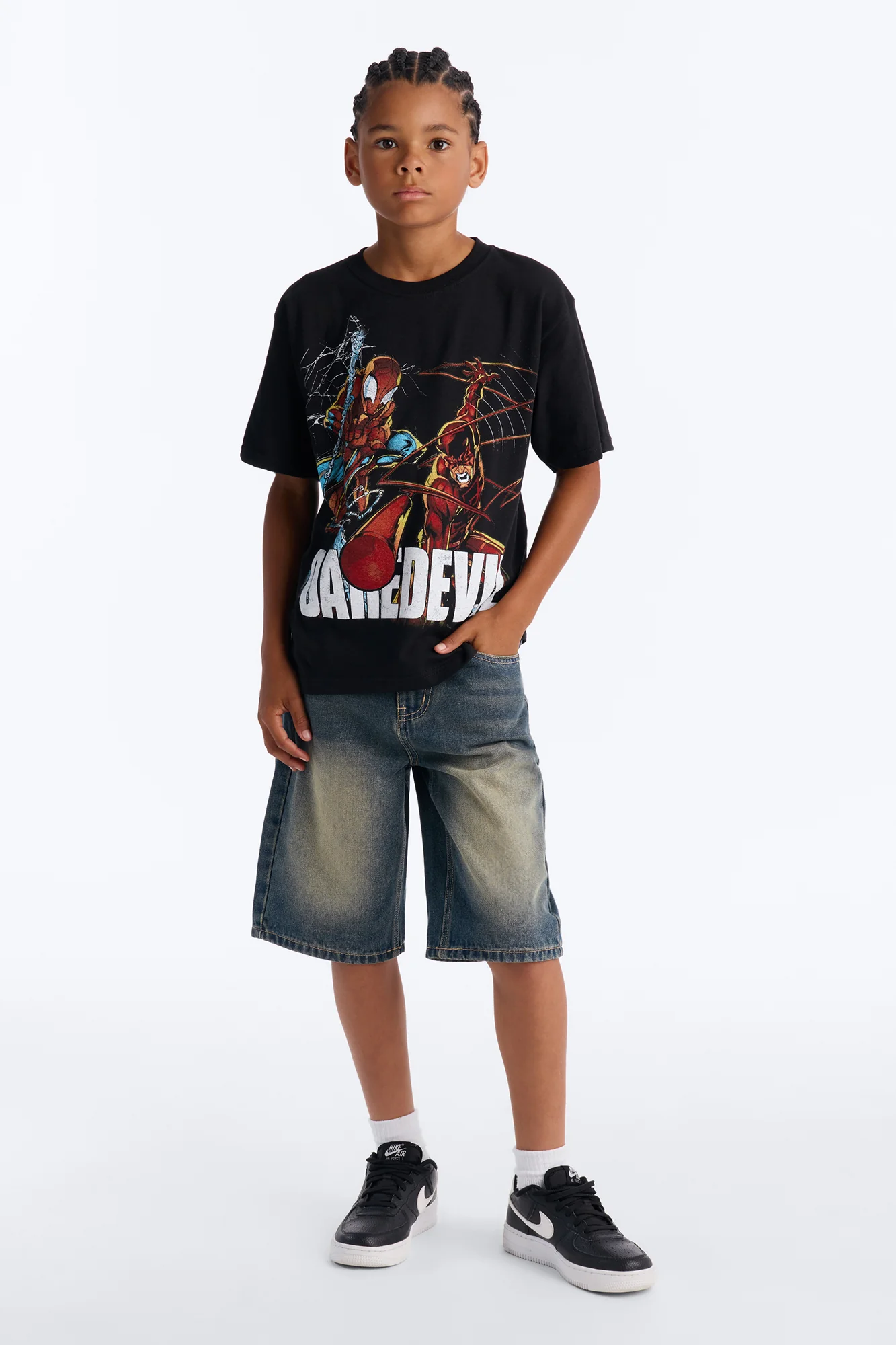 Mini Daredevil And Spiderman Boxy Short Sleeve Tee - Black