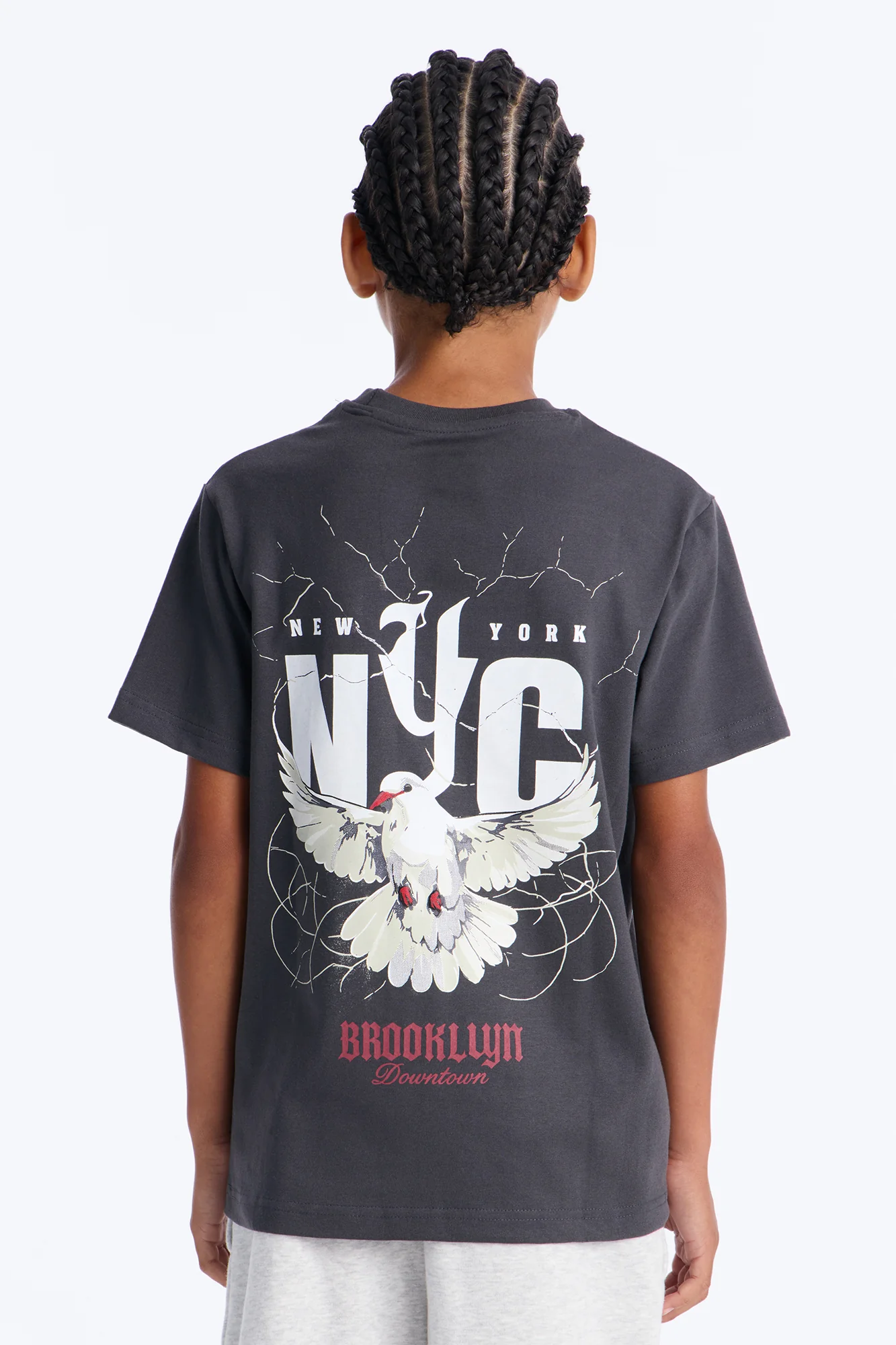 Mini Downtown Brooklyn Dove Short Sleeve Front/Back Tee - Charcoal