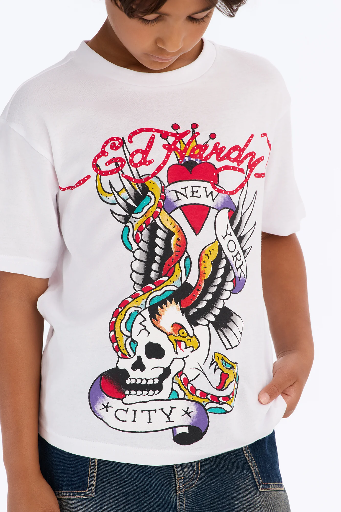 Mini Ed Hardy NYC Front/Back Short Sleeve Tee - White