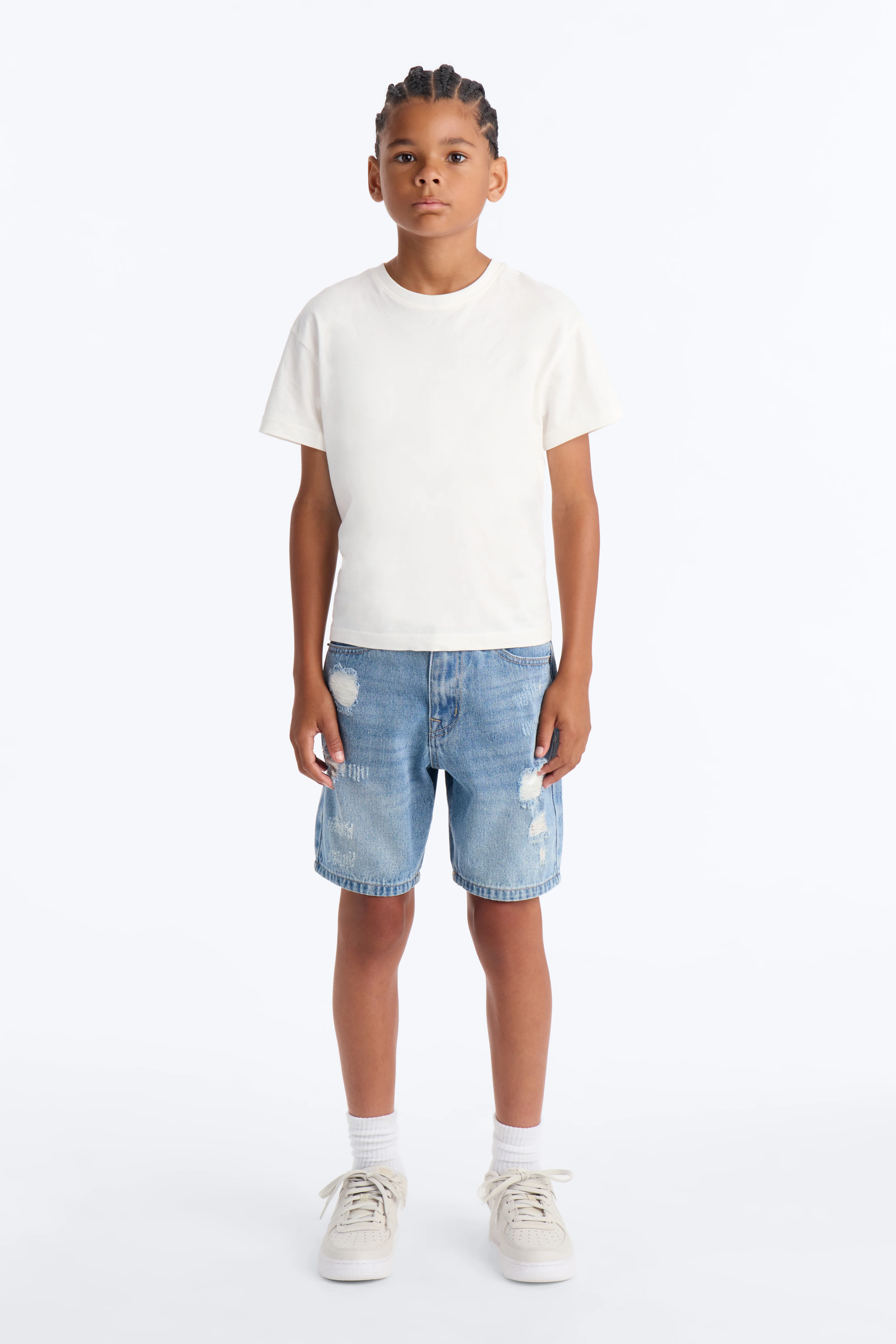 Mini Essential Destroyed Relaxed Denim Short - Medium Blue Wash - Image 2