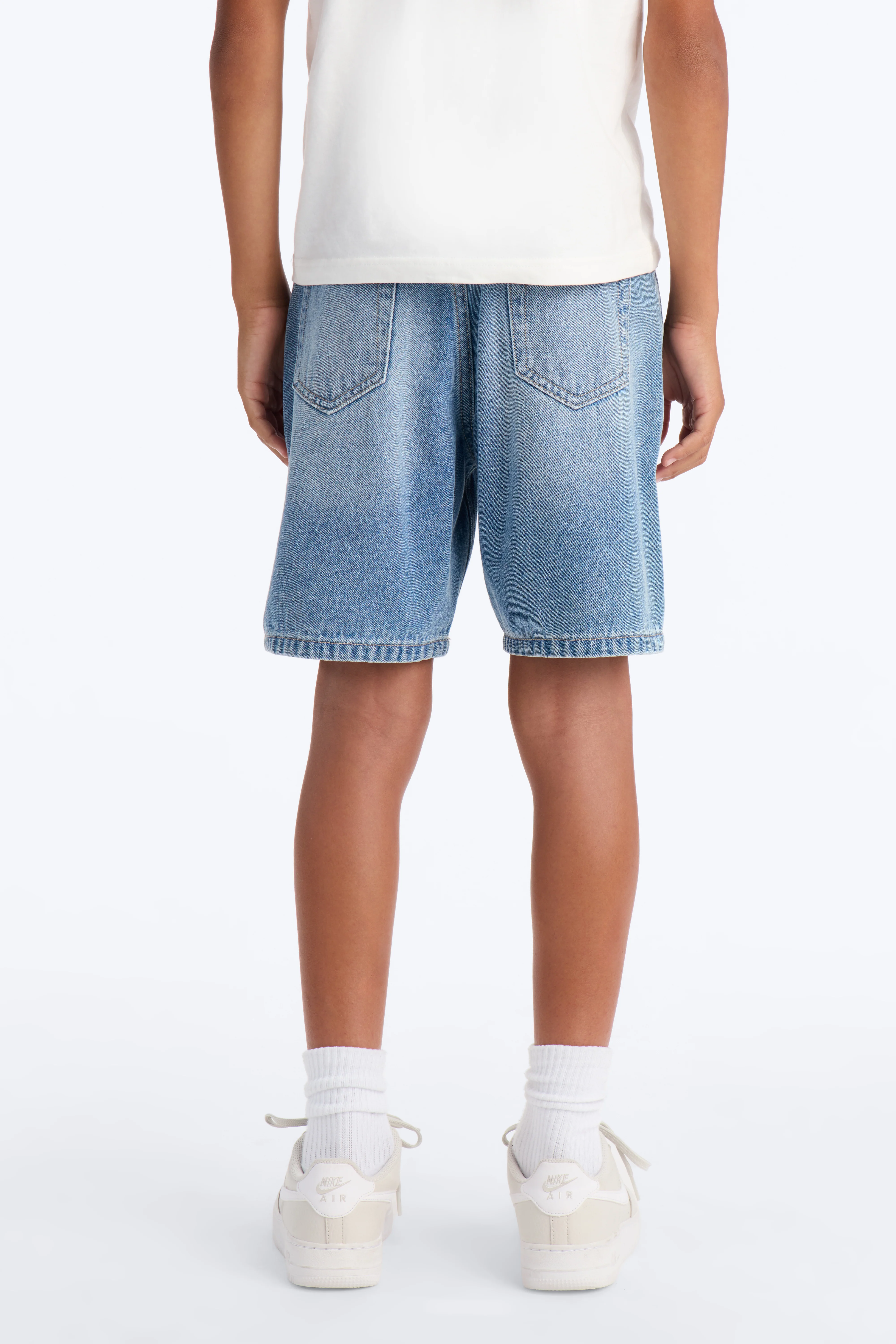 Mini Essential Destroyed Relaxed Denim Short - Medium Blue Wash - Image 3