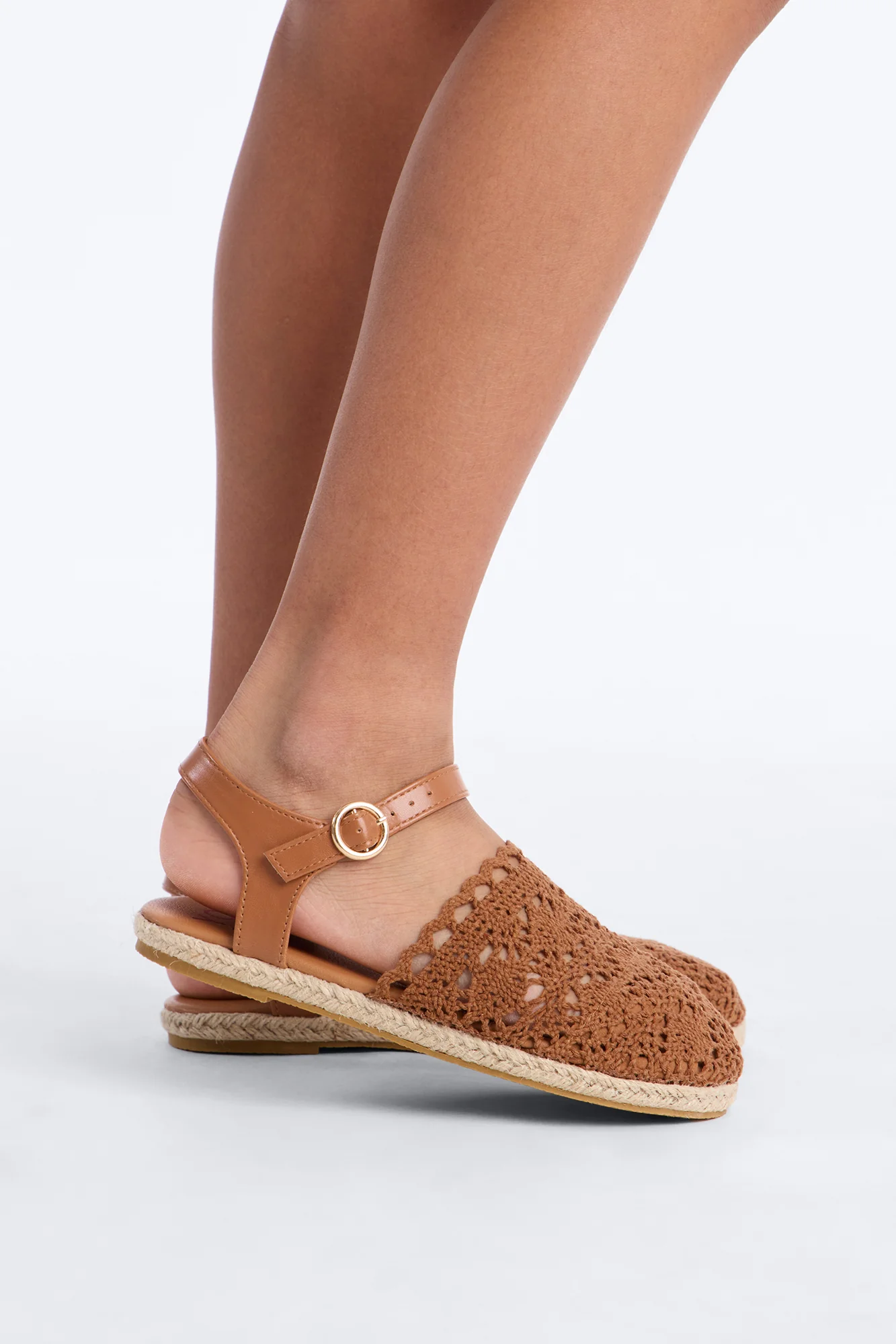 Mini Estelle Crochet Espadrille Flats - Tan