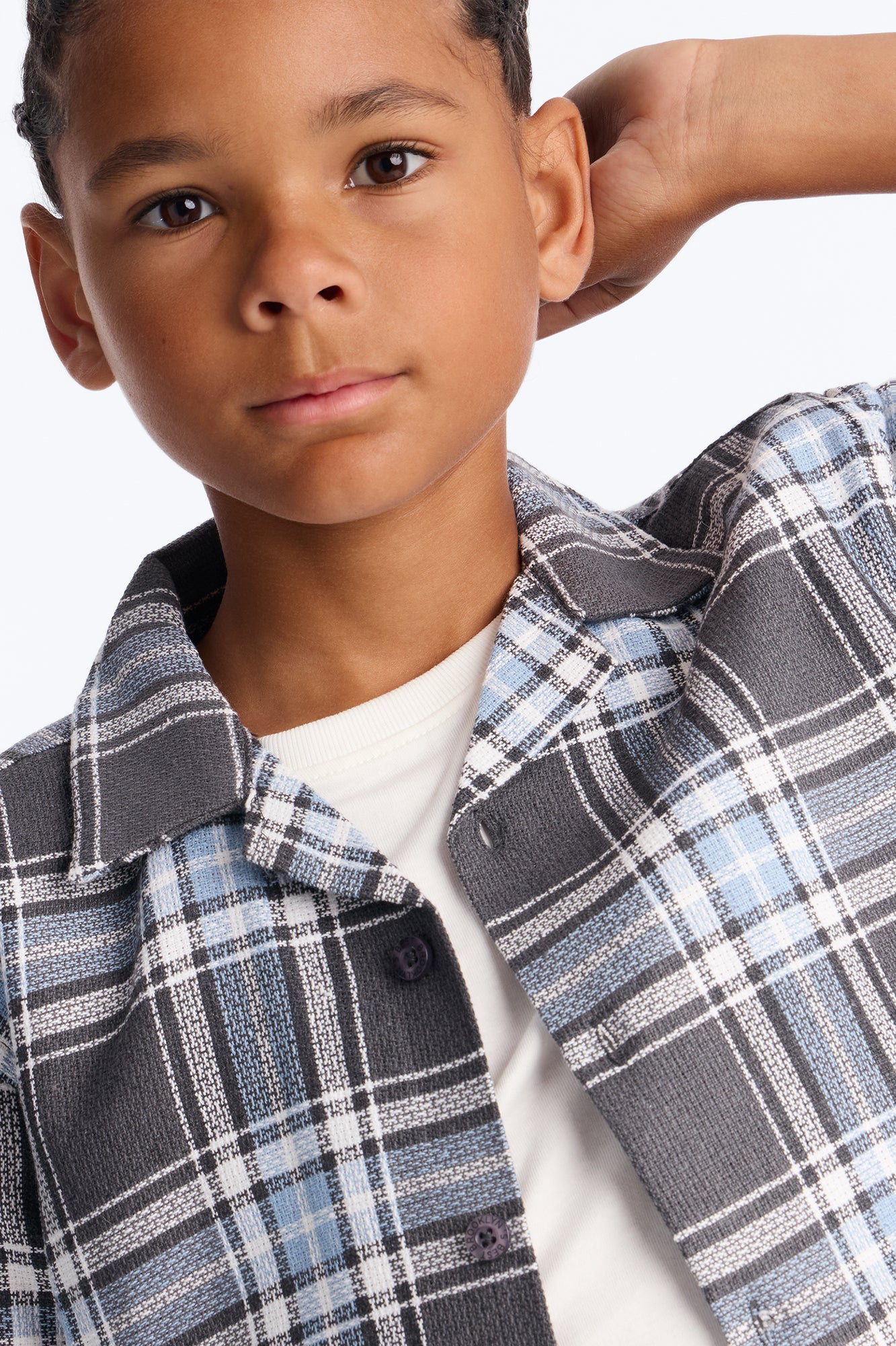 Mini Feeling This Plaid Button Down Shirt - Navy/combo - Image 3
