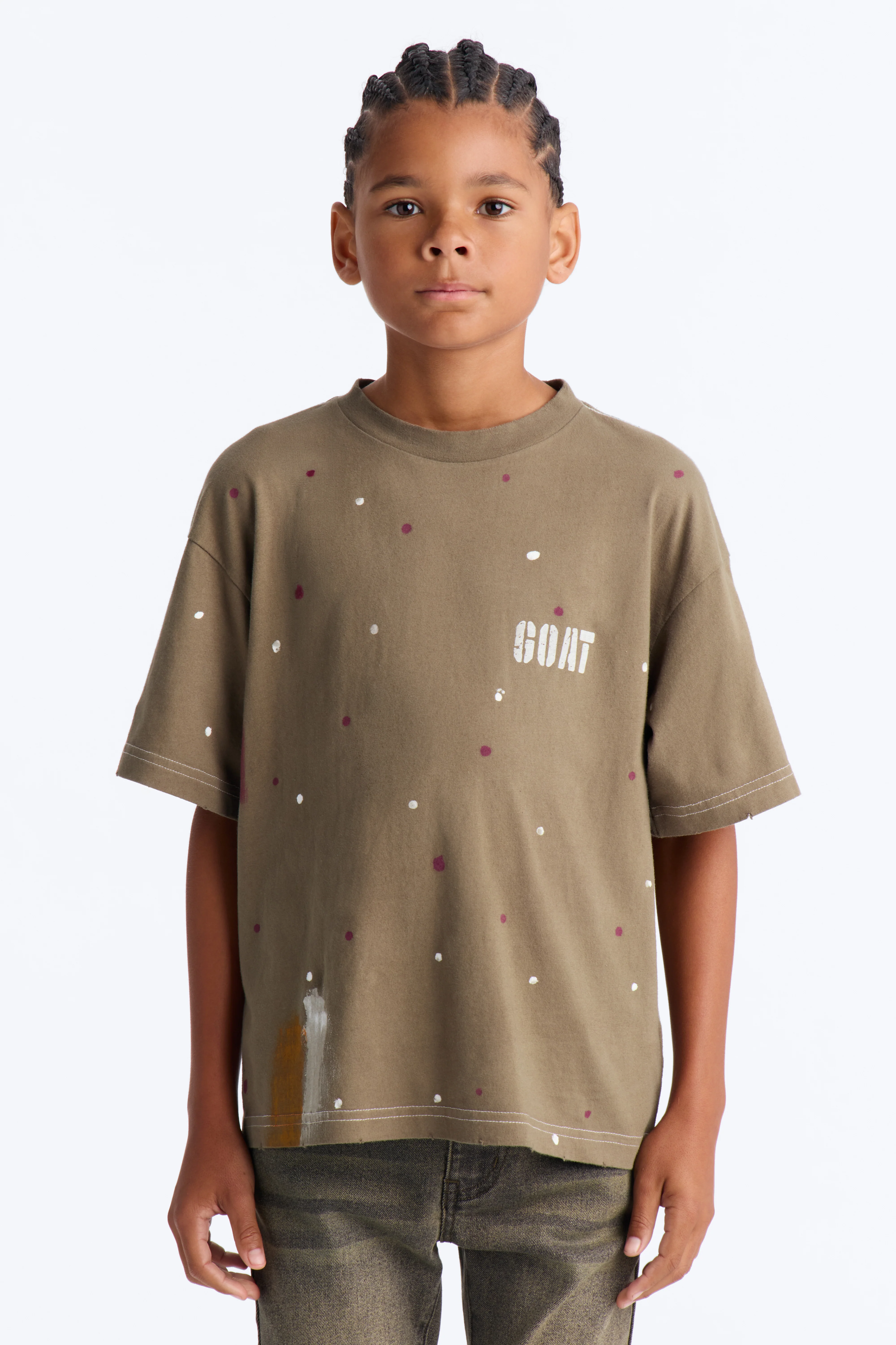 Mini GOAT Paint Splatter Oversized Short Sleeve Tee - Olive
