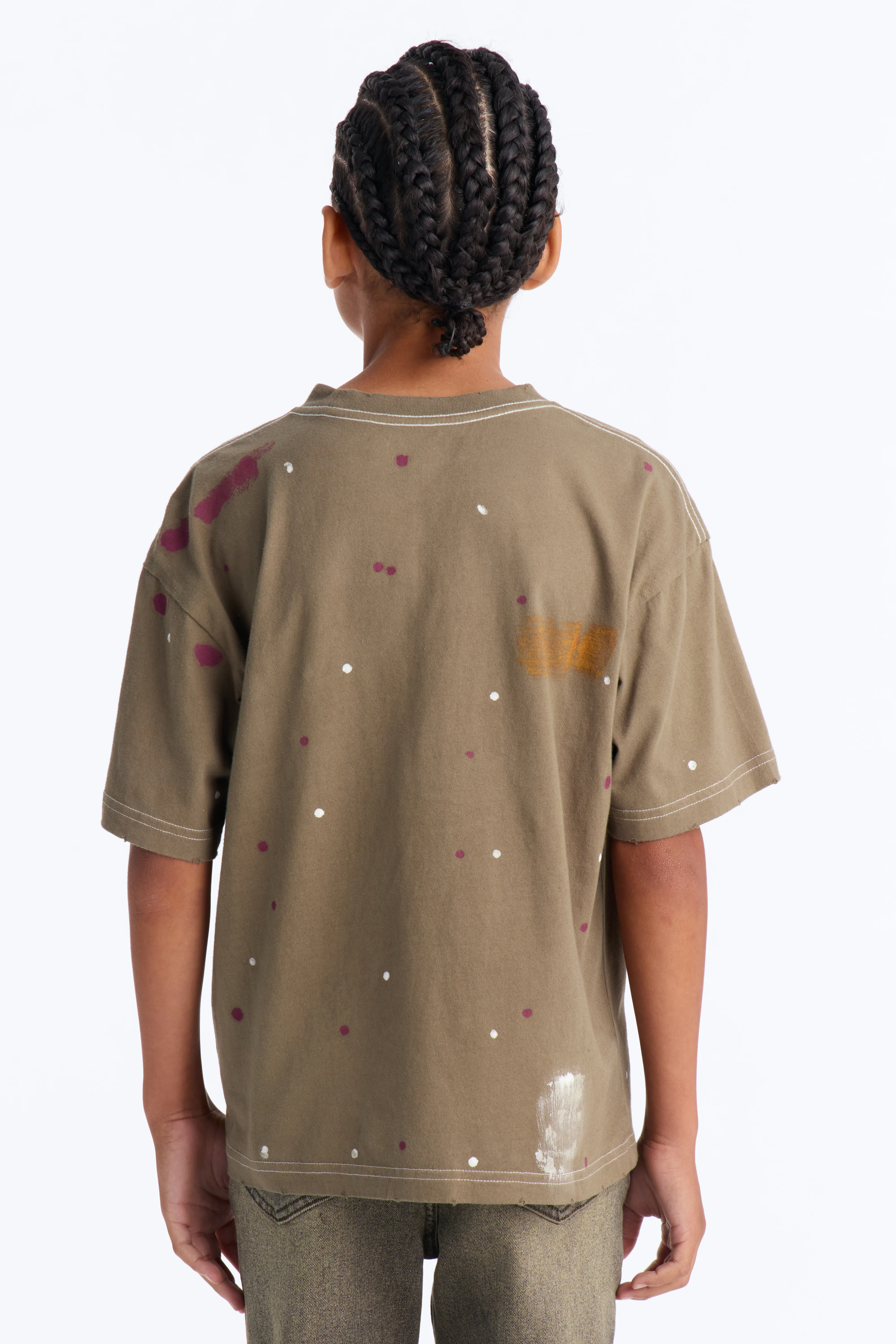 Mini GOAT Paint Splatter Oversized Short Sleeve Tee - Olive - Image 3
