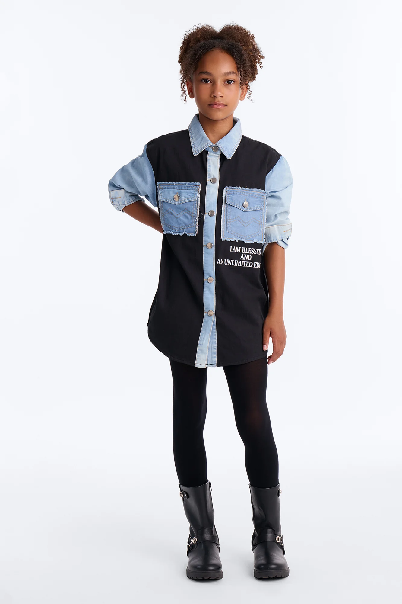 Mini Good Things Happening Oversized Shirt Dress - Black/combo